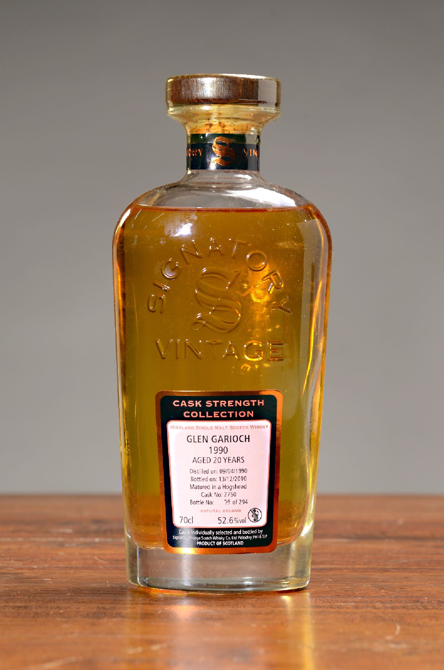 1 Flasche Glen Garioch 1990, Highland Single Malt Whisky, Cask Strength, destilliert 1990, abgefüllt 2010, 70cl, 52.6 %vol., Signatory Vintage