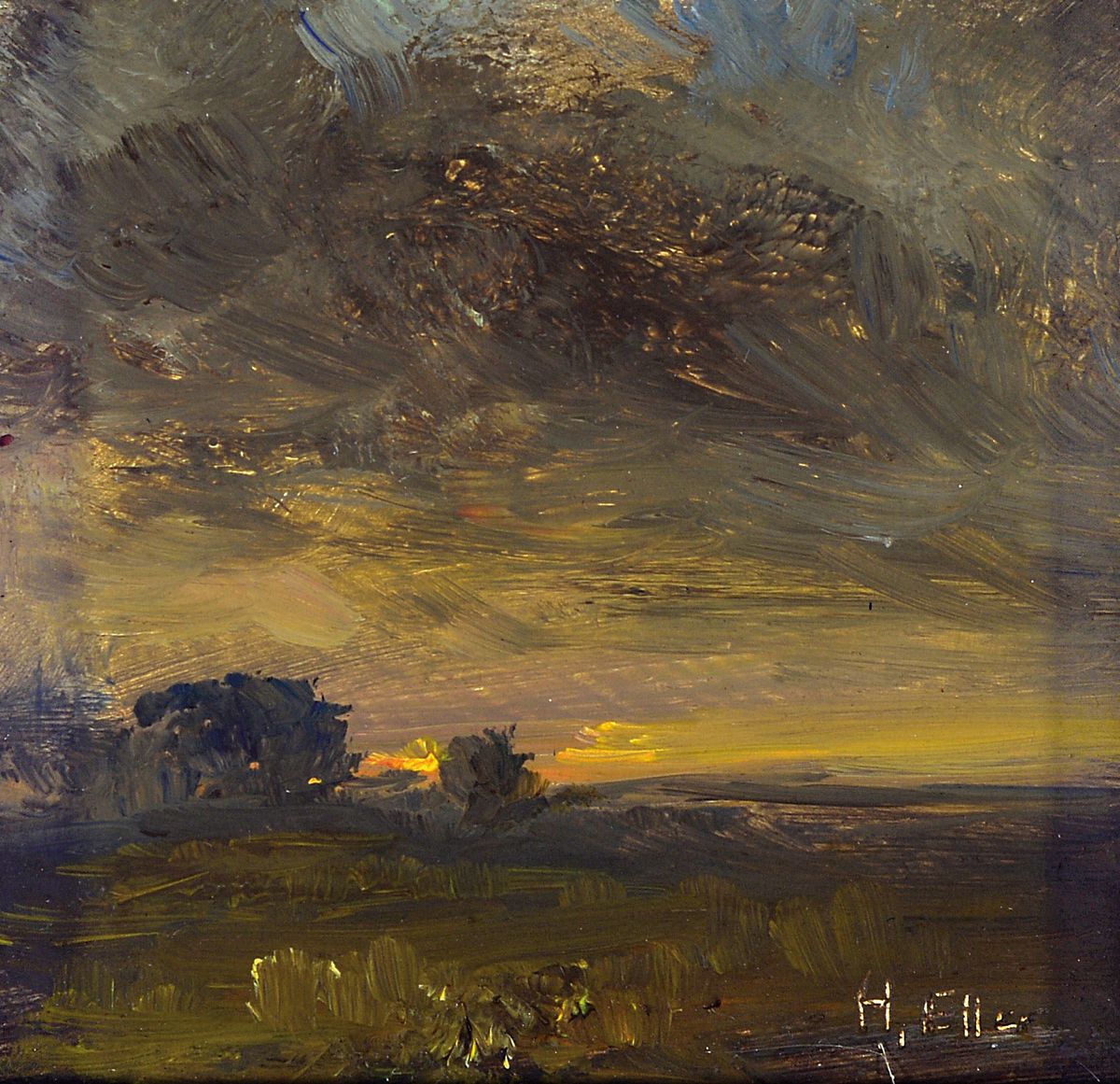 Detail a: Hermann Eller, 1925 Zwiesel-2009 Deggendorf,kleine Sammlung aus 3 Gemälden: Landschaft im Morgenlicht, rückseitig betitelt "alte ...