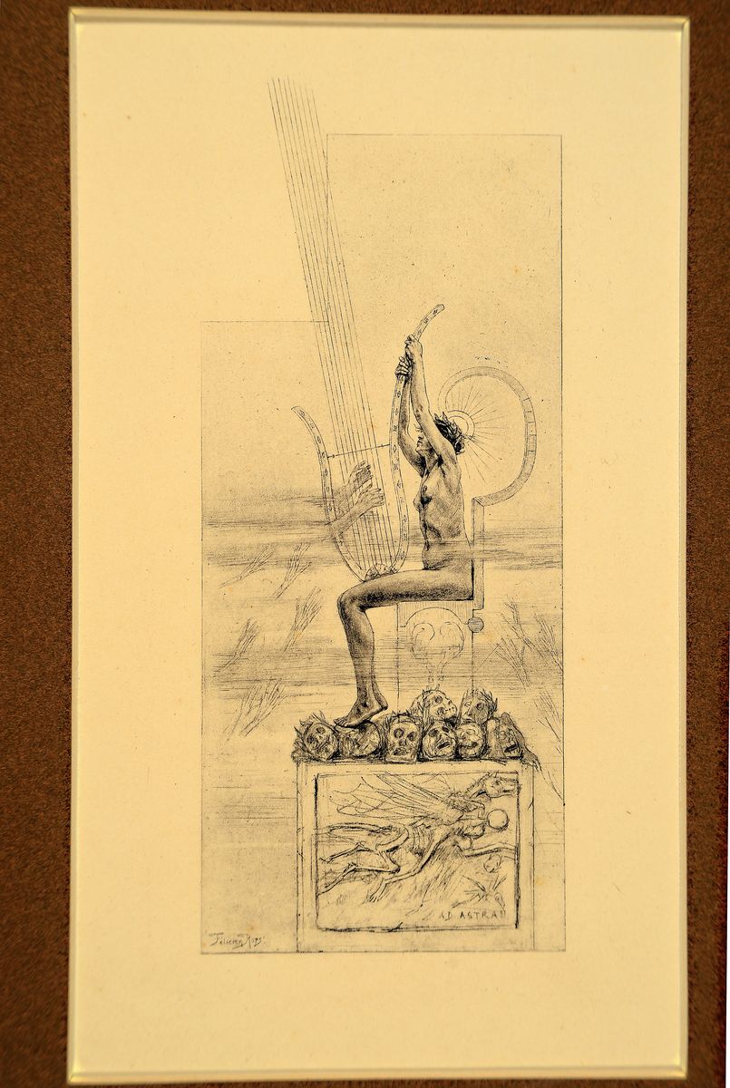 Detail k: Felicien Rops, 1833 Namur-1898 Corbeil -Essonnes, Radierung "Ad Astra", betitelt und in der Platte signiert, Platte 22x15 cm, Blatt 24,5x17 ...