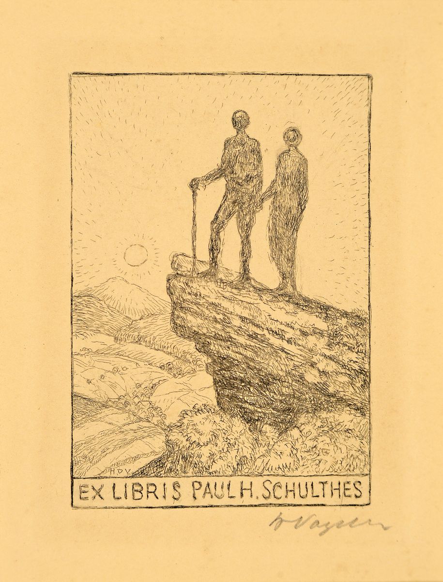 ExLibris: Heinrich Vogeler, 1872 Bremen-1942 Kornejewka/kasachische SSR, Radierung, "Ex Libris Paul H. Schultes I" Der neue Morgen, 1923, ...