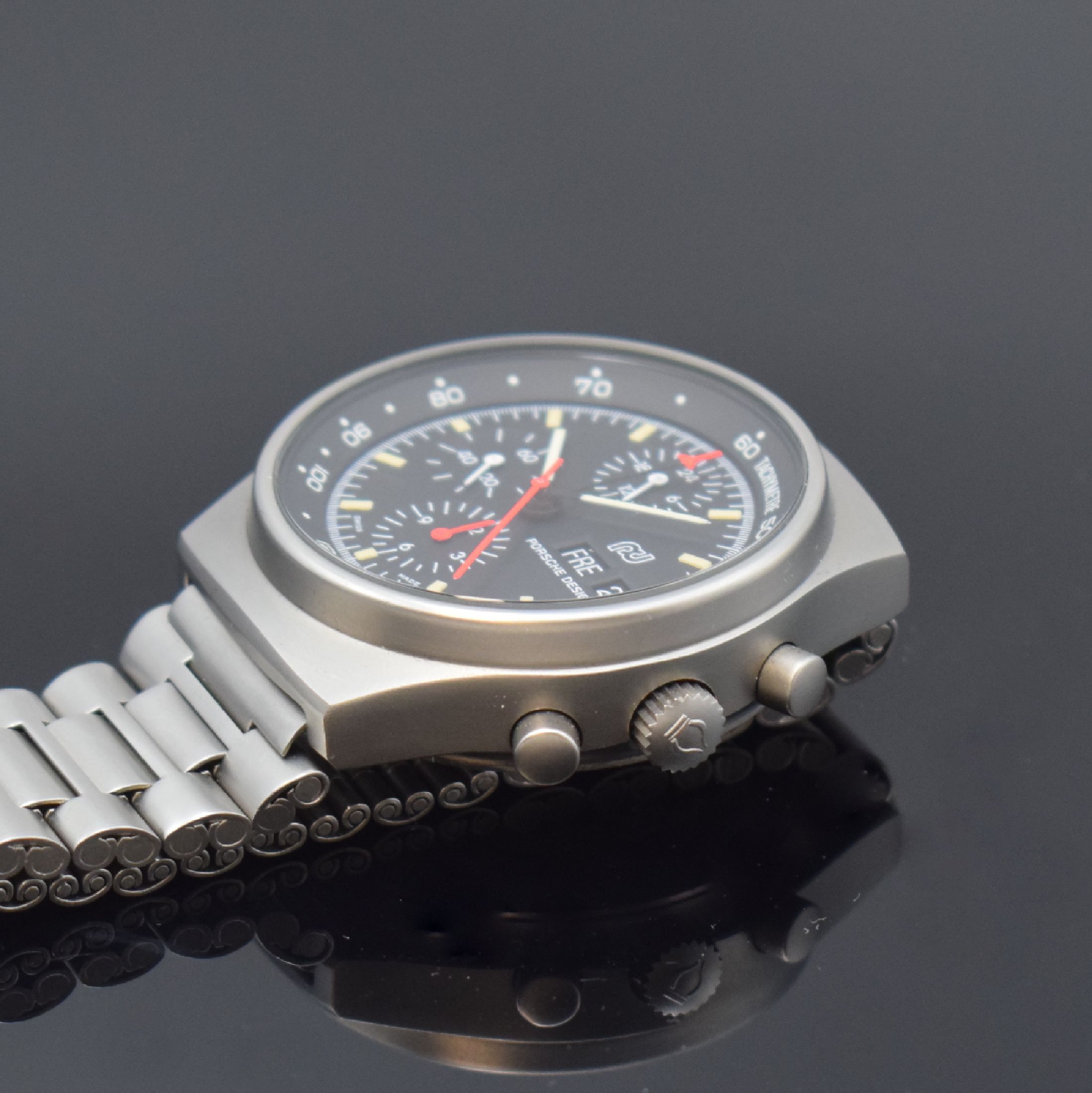 Detail c: ORFINA / PORSCHE DESIGN nahezu neuwertiger Armbandchronograph Referenz 7176 S, Automatik, Schweiz 1970er Jahre, matt. Edelstahlgeh. inkl. Gliederband ...
