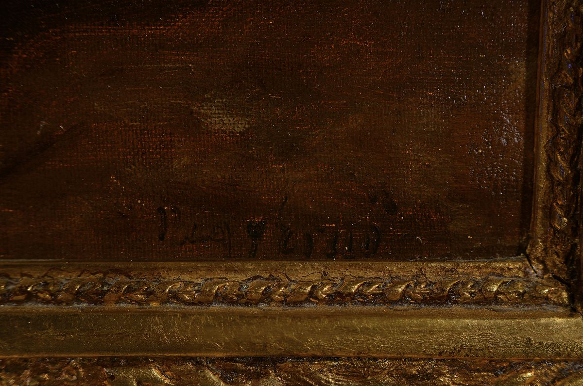 Detail a: Ern? Nagy, 1881-1951 Ungarn, Hirte und Bauer in der Stube, Öl/Lwd, rechts unten signiert, ca. 50x40cm, R. ca. 71x61cm