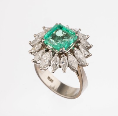 Image 26687926 - Platin Smaragd-Diamant-Ring