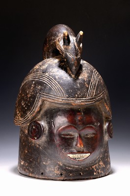 Image 26687965 - Helmet mask, Ibo/Igbo, Nigeria, 20th century, carved wood, painted black and white, stress crack, h. 54 cm