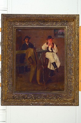 26687973k - Ernö Nagy, 1881-1951 Hungary, Shepherd and farmer in the room, oil/canvas, signed lower right, approx. 50x40cm, frame approx. 71x61cm