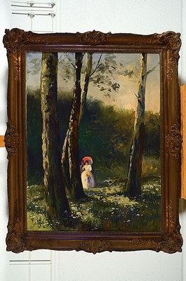 26687974k - Bennett, painter around 1900, couple of walkers at the edge of the forest, oil/canvas,lower left sign., approx. 80x60cm, frame approx. 93x73cm