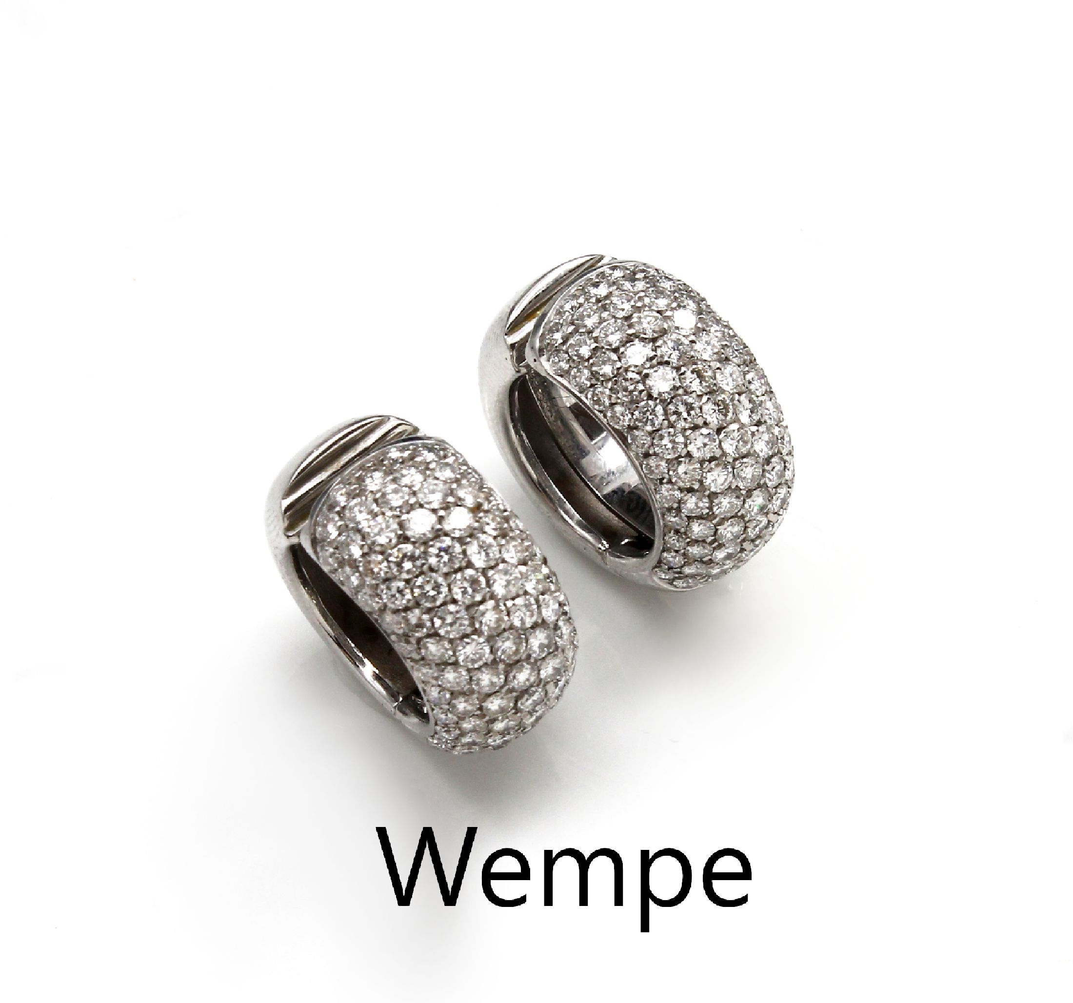 Paar 18 kt Gold WEMPE Brillant-Clipcreolen, WG 750/000, 170 Brillanten zus. ca. 2.80 ct feines Weiß-Weiß/si, ca. 16.9 g, sign.