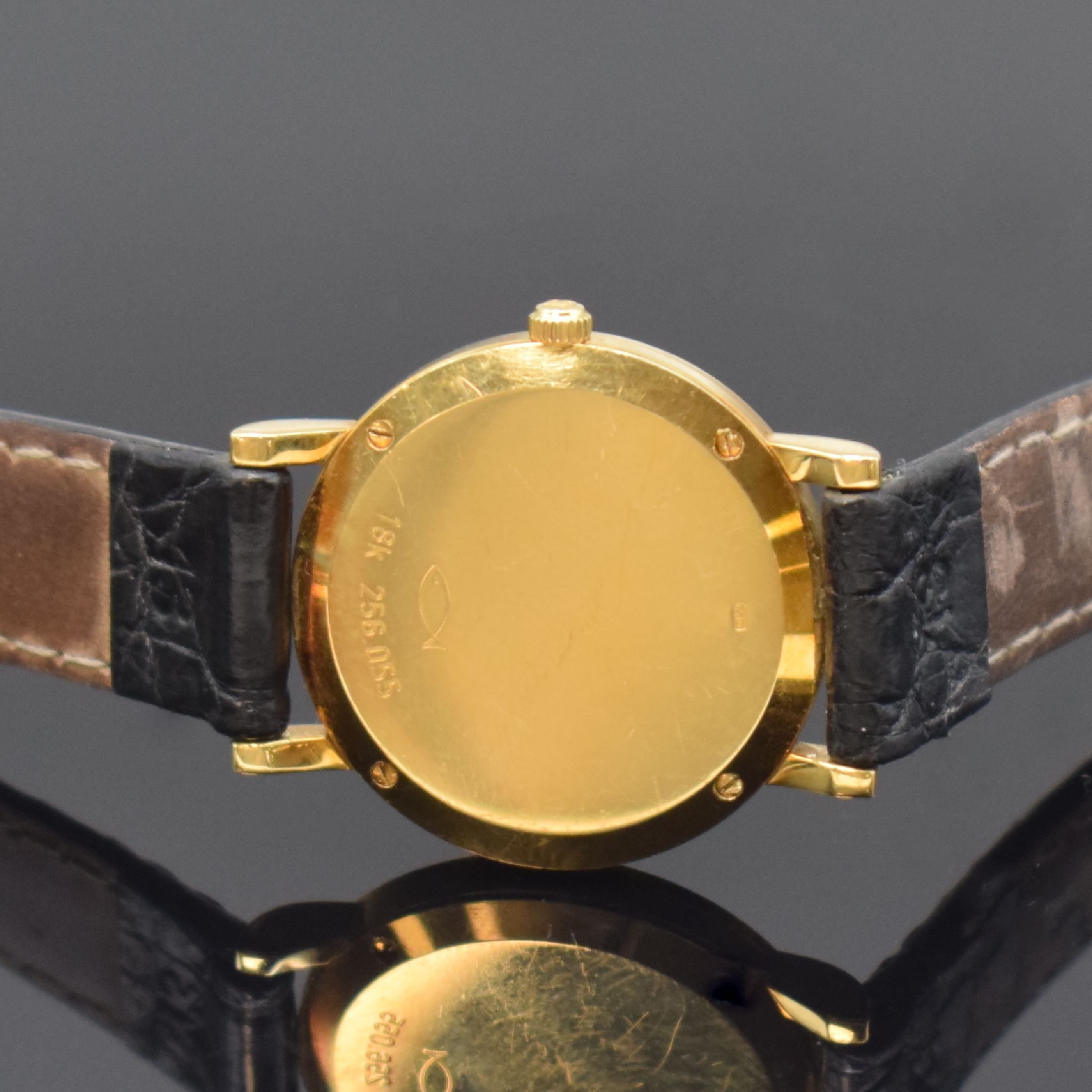Detail c: BUCHERER Damenarmbanduhr in GG 750/000 mit Brillantlünette, quarz, Schweiz um 2000, Boden 4-fach verschr., orig. Lederband m. verg. orig. Dornschl., ...