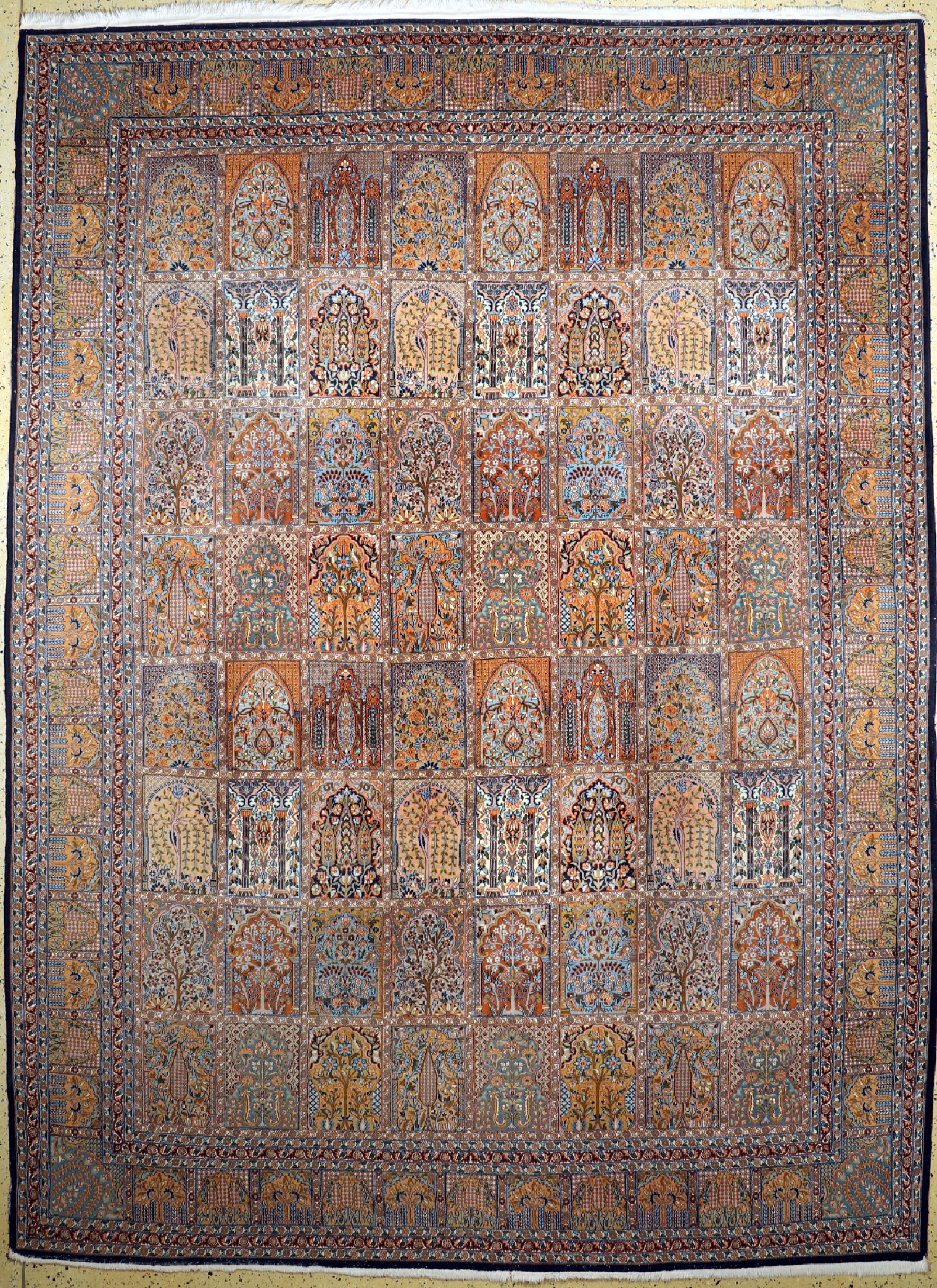 Kaschmir fein, Indien, ca. 50 Jahre, Korkwolle mit Seide, ca. 370 x 280 cm, EHZ: 3