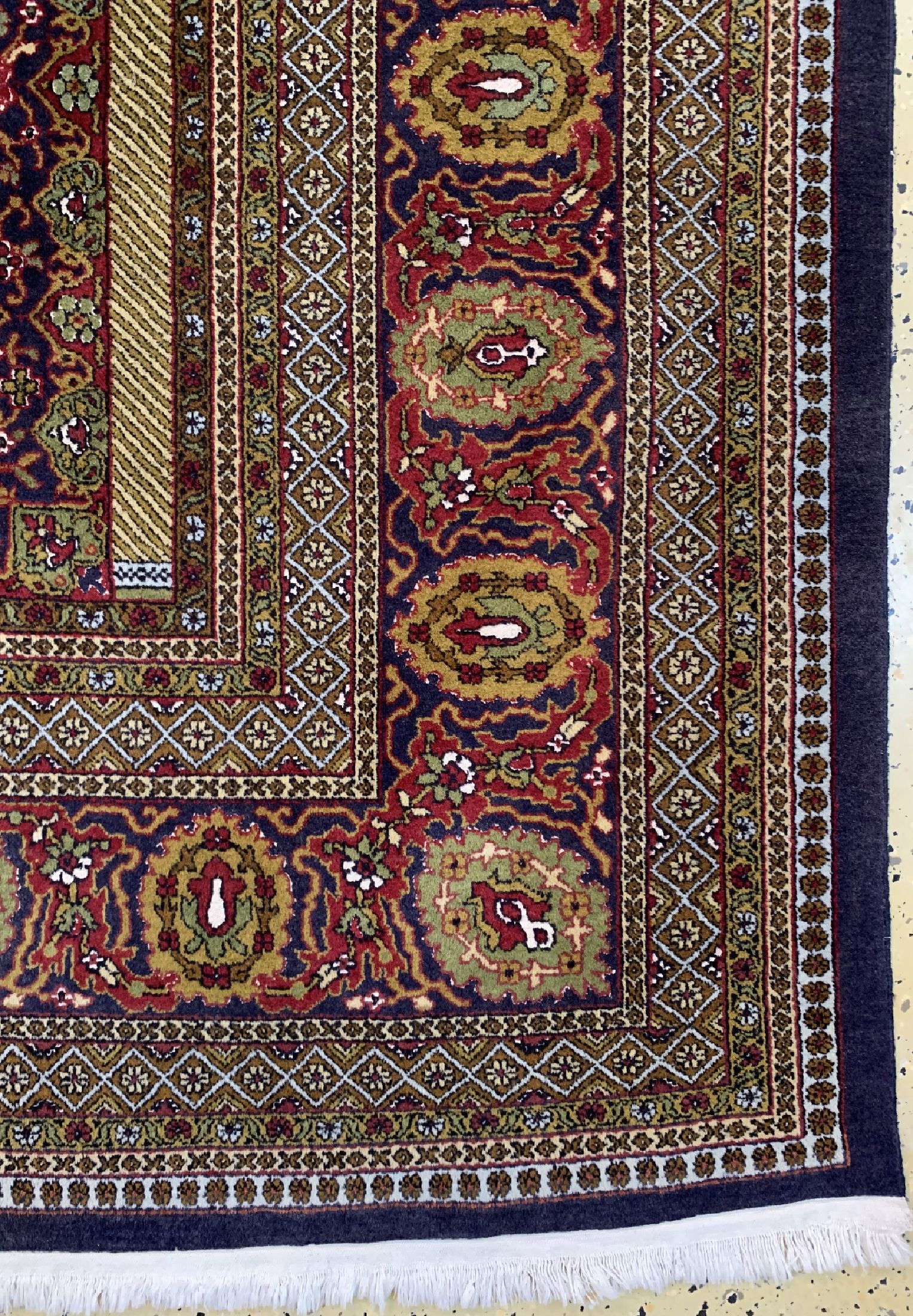 Detail a: Kaschmir fein"Seidengrund", Indien, ca. 50 Jahre, Korkwolle mit Seide, ca. 360 x 270 cm, EHZ: 2