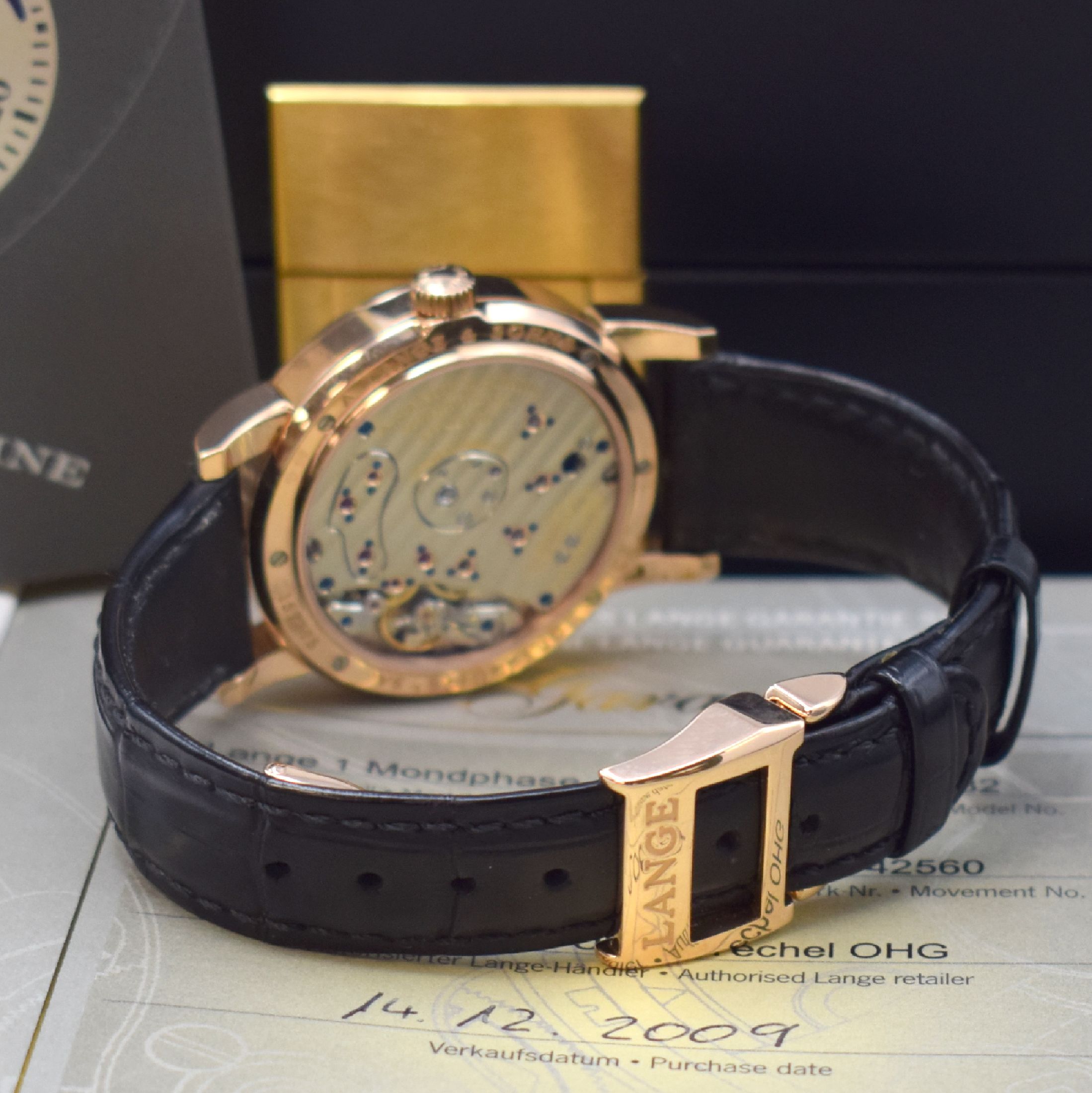 Detail c: A. LANGE & SÖHNE "Lange 1 Mondphase" feine Herrenarmbanduhr Referenz 109.032 in RoseG 750/000 mit original Box und Papieren, Deutschland ...