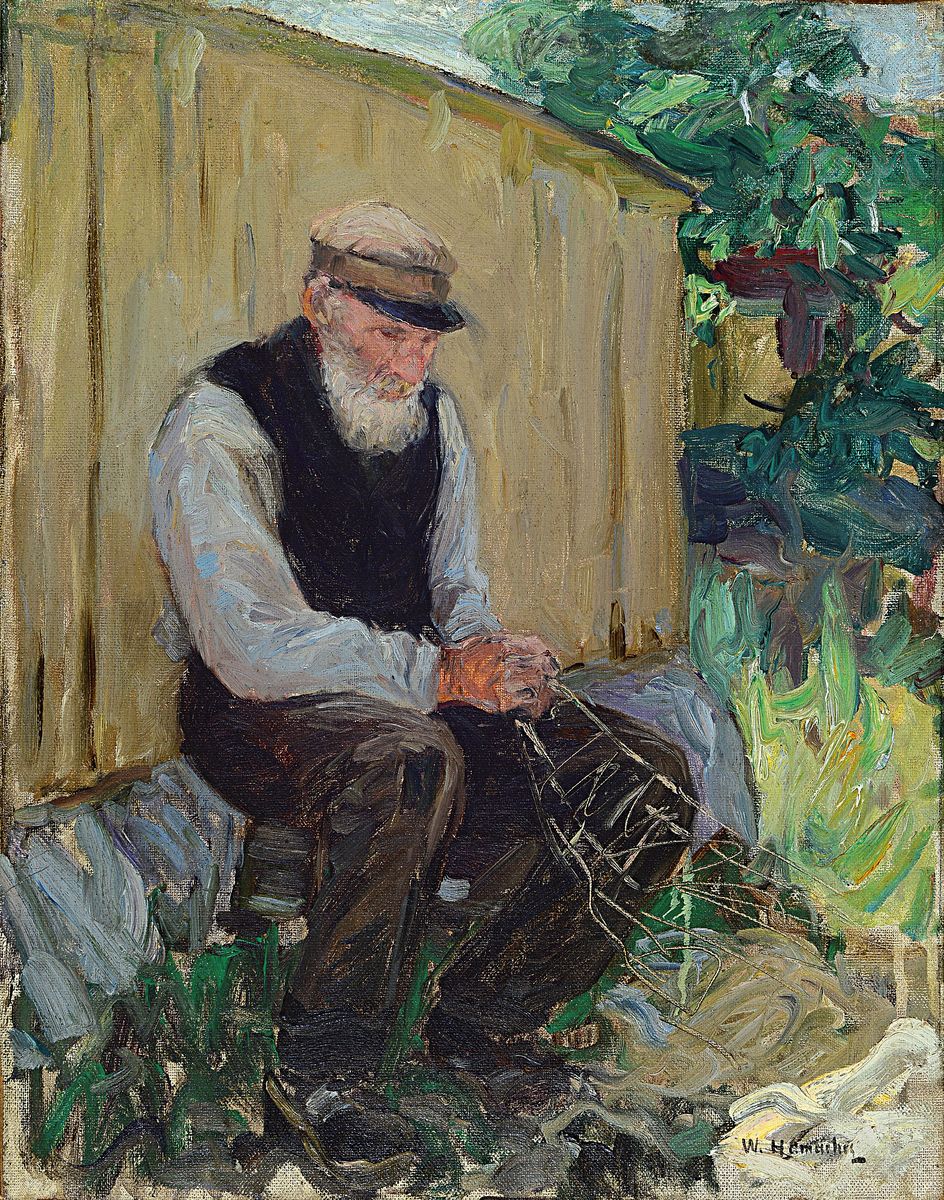 Willy Hamacher, 1865 Breslau-1909 Bad Reinerz, Netzflicker, Öl/Lwd, rechts unten signiert, rückseitig betitelt, ca. 61x48cm