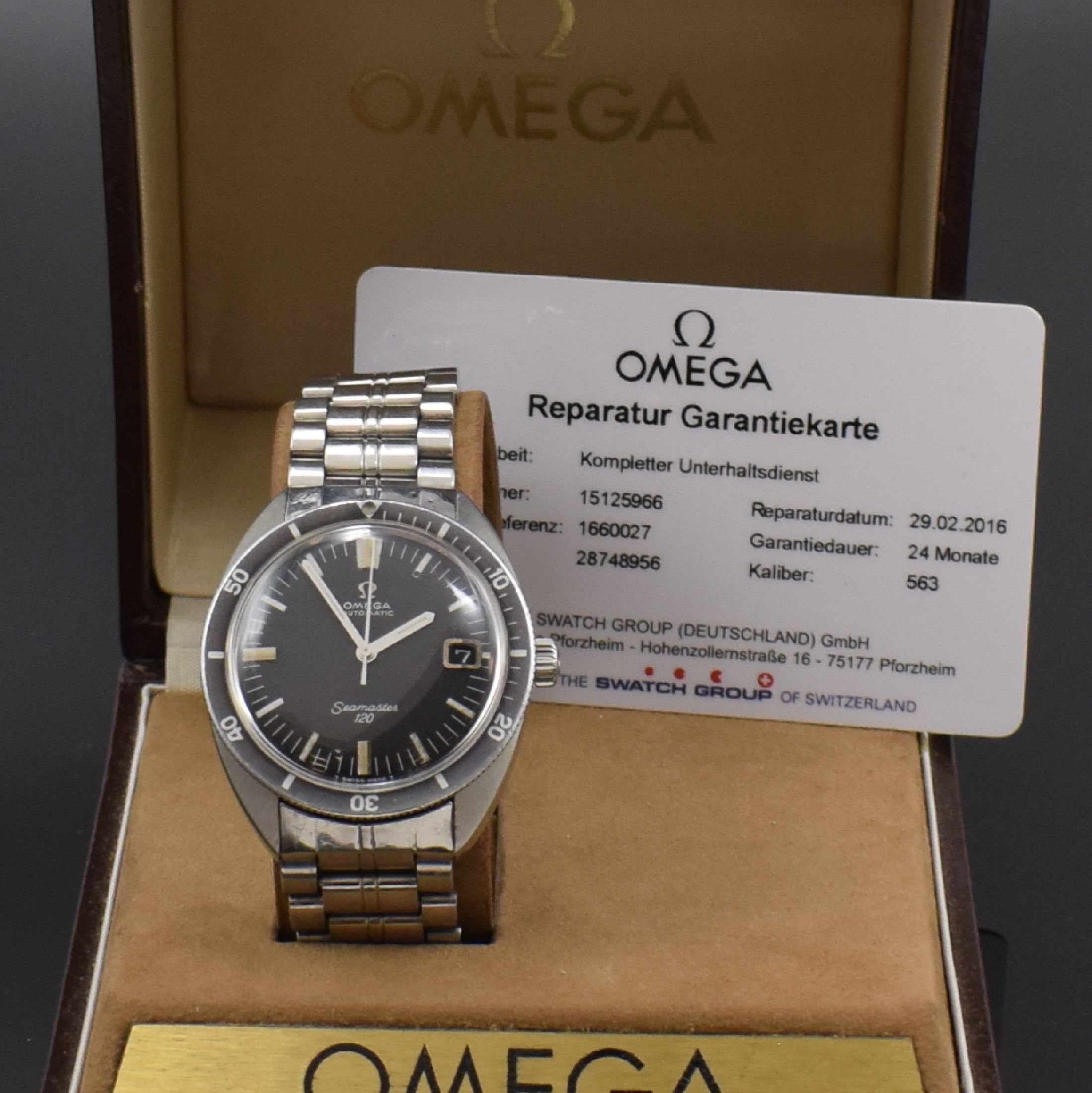Detail h: OMEGA Seamaster 120 Herrenarmbanduhr in Stahl Referenz 166.027, Automatik, Schweiz um 1969, verschr. Boden m. Seepferdchenlogo, orig. Gliederband m. ...