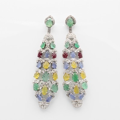 Image 26688219 - Paar Ohrgehänge mit Farbsteinen und Diamanten