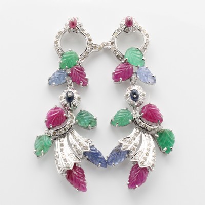 Image 26688222 - Paar Ohrgehänge mit Farbsteinen und Diamanten