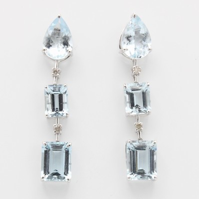 Image 26688226 - Paar Ohrgehänge mit Aquamarinen und Diamanten