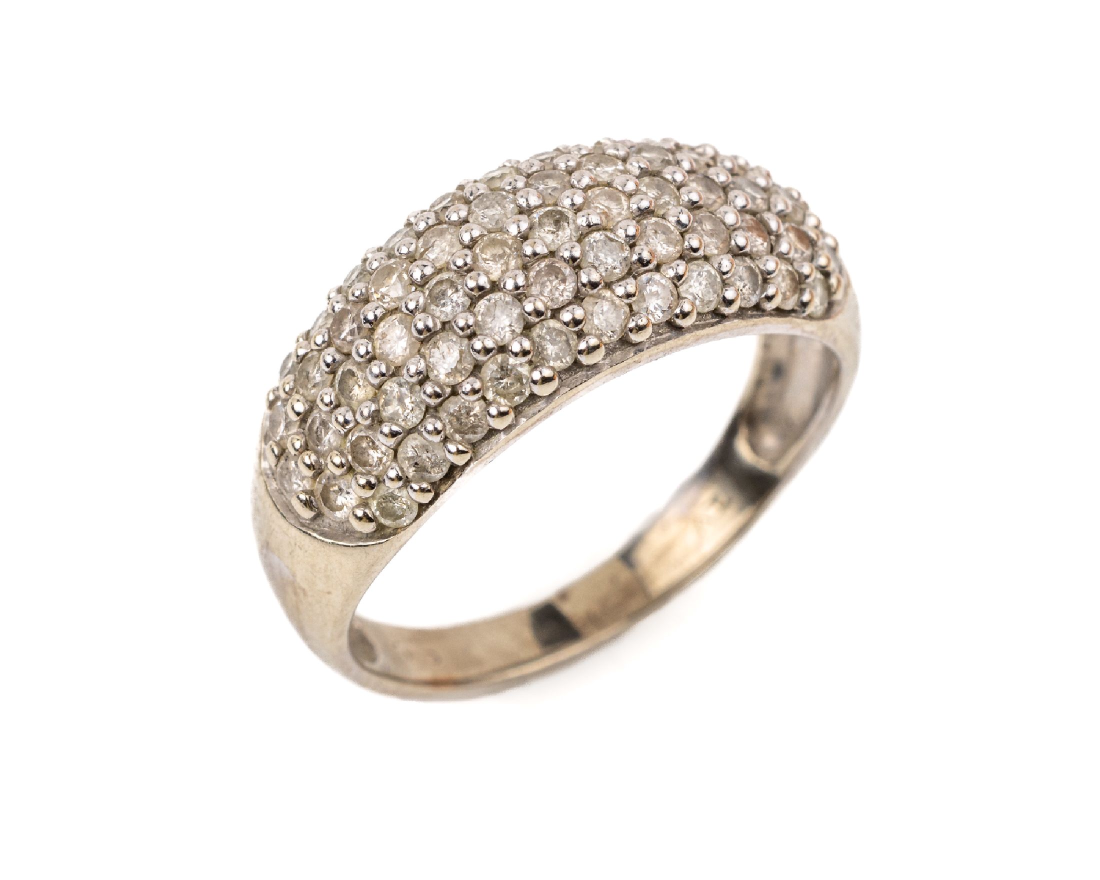 8 kt Gold Brillant-Ring, WG 333/000, 59 Brillanten zus. ca. 1.50 ct l.get.Weiß/p, RW 53, ca. 2.8 g