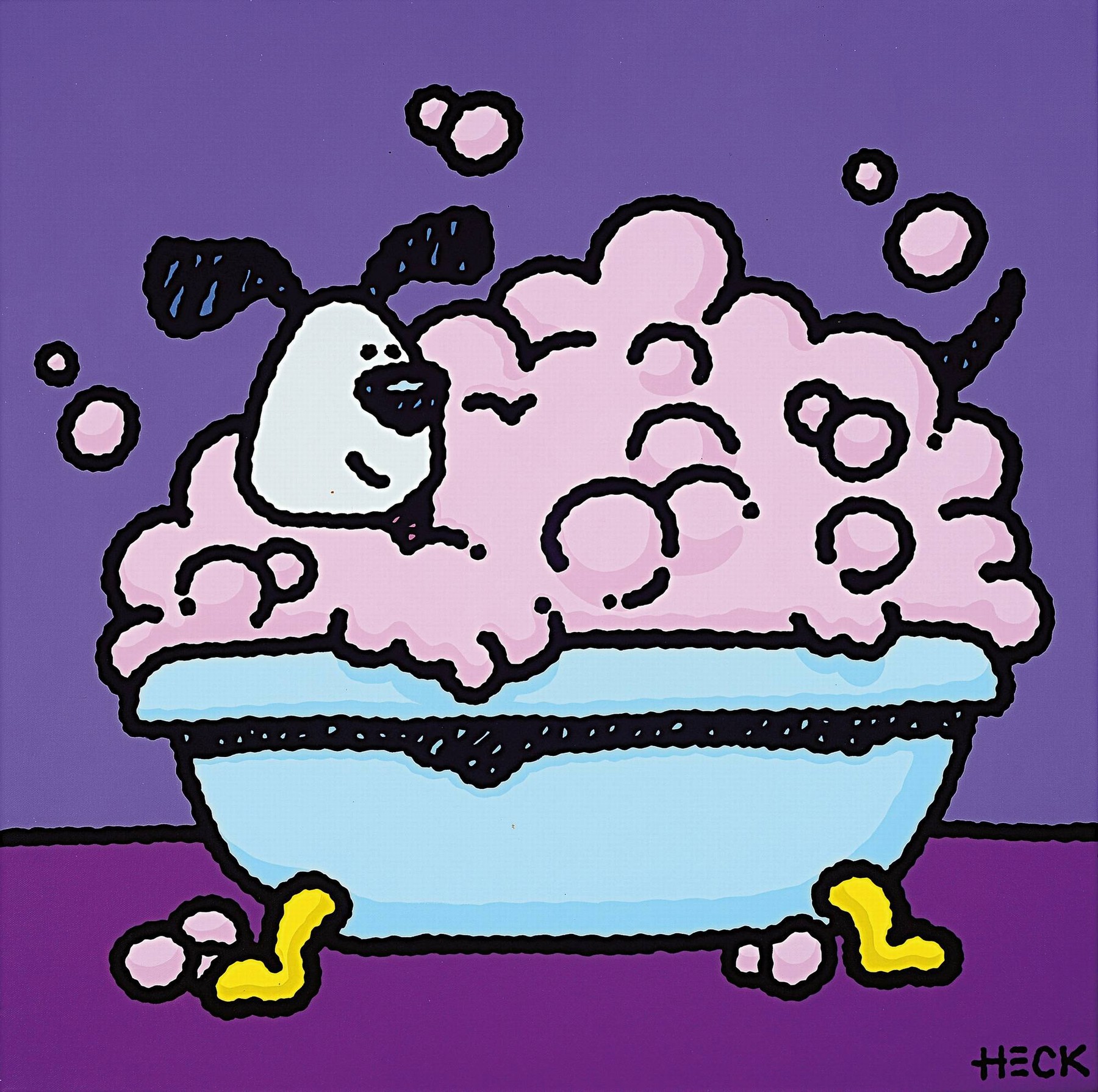 Ed Heck, geb. 1963, Pop-Art-Künstler. "Bathtime" Acryl/Lwd, ca. 76x76 cm