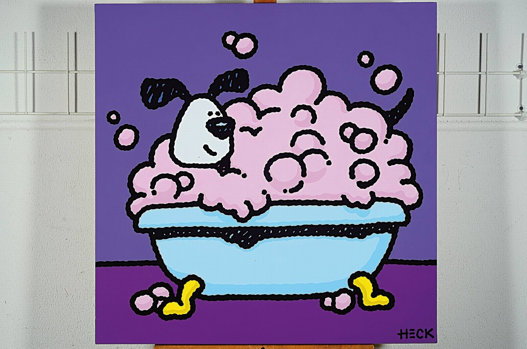 Detail k: Ed Heck, geb. 1963, Pop-Art-Künstler. "Bathtime" Acryl/Lwd, ca. 76x76 cm