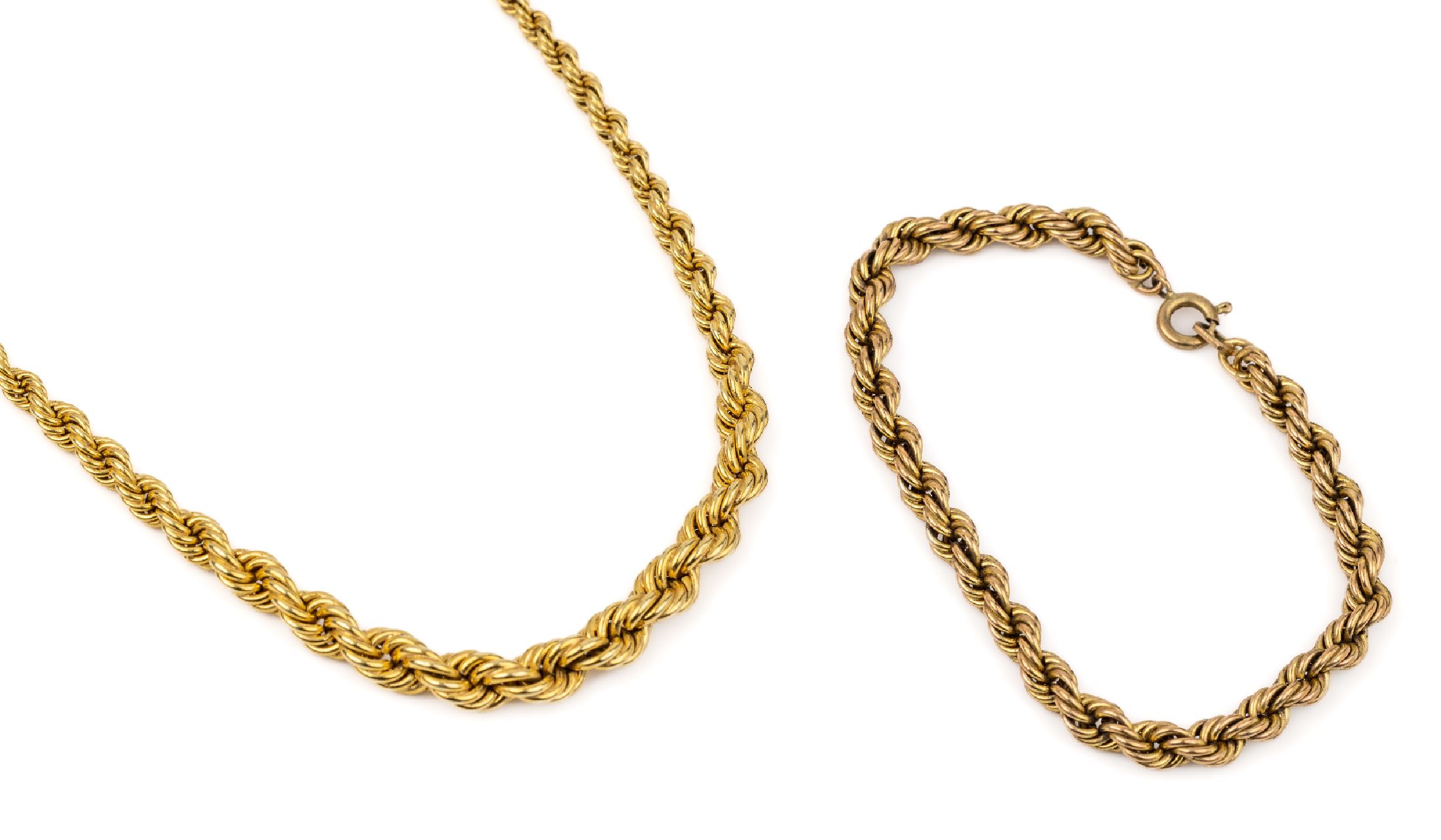 Gold Kordelcollier und Gold Kordelarmband: 8 kt Gold Armband, GG 333/000, Meistermarke W.Müller/Schwäbisch Gmünd, L ca. 19 cm, ...