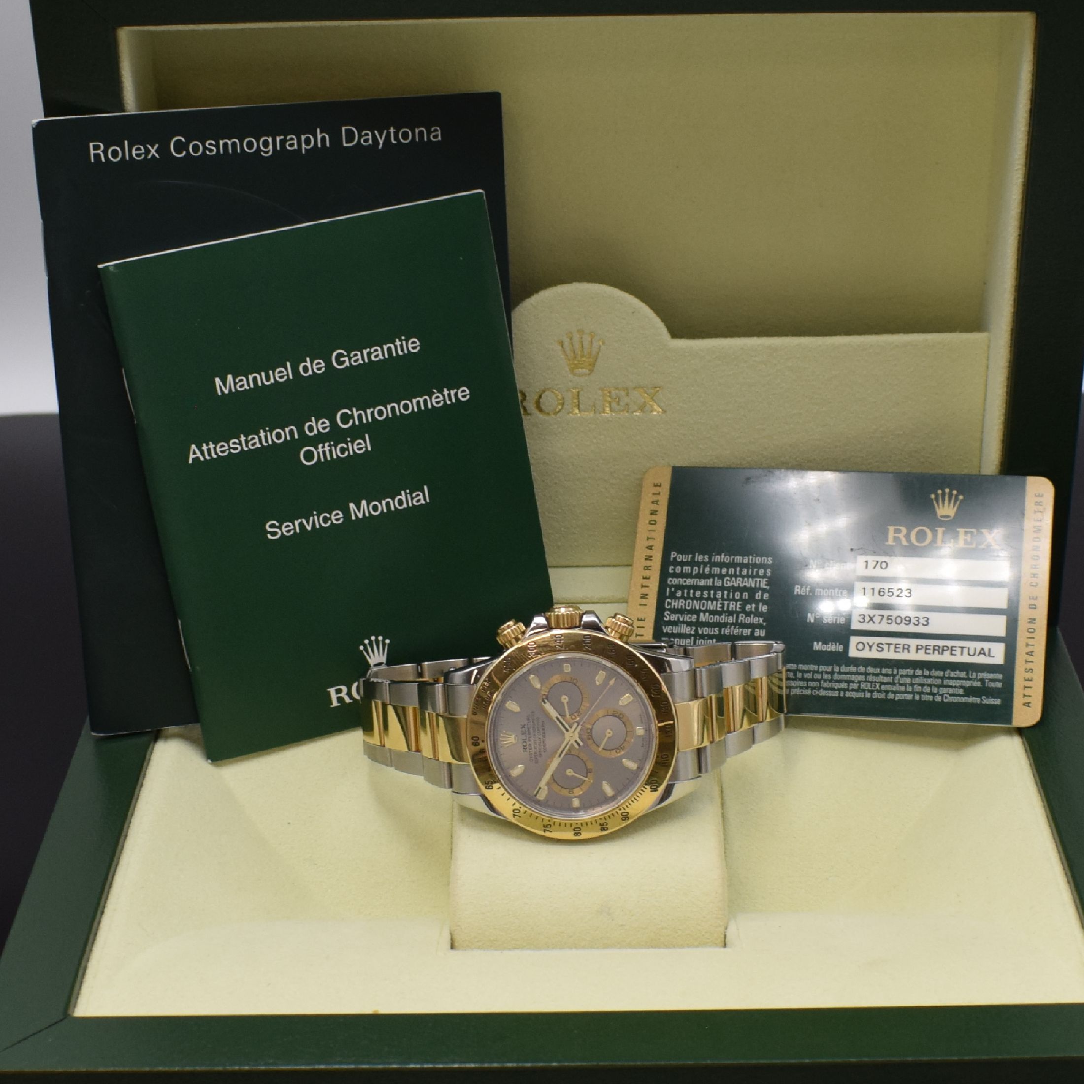 Detail f: ROLEX Herrenarmbanduhr Oyster Perpetual Cosmograph Daytona Referenz 116523, Automatik, Random-Serie, Chronometer der Superlative in Edelstahl/Gold ...