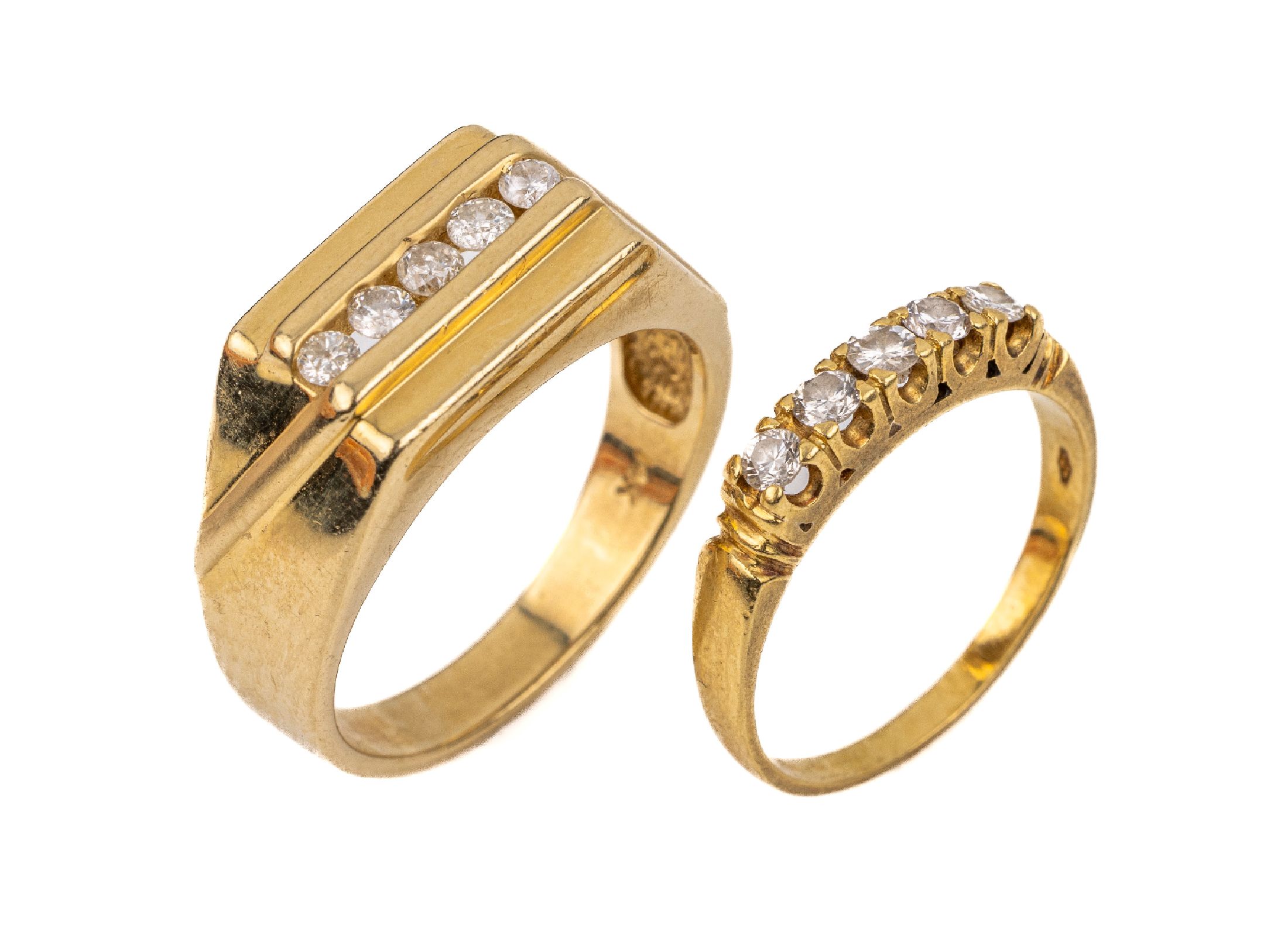 Konvolut 2 Gold Brillant-Ringe, GG 750/000 und 585/000, 1 x 5 Brillanten zus. ca. 0.25ct Weiß/si, 1 x 5 Brillanten zus. ca. 0.22 ct Weiß/p, ca. ...