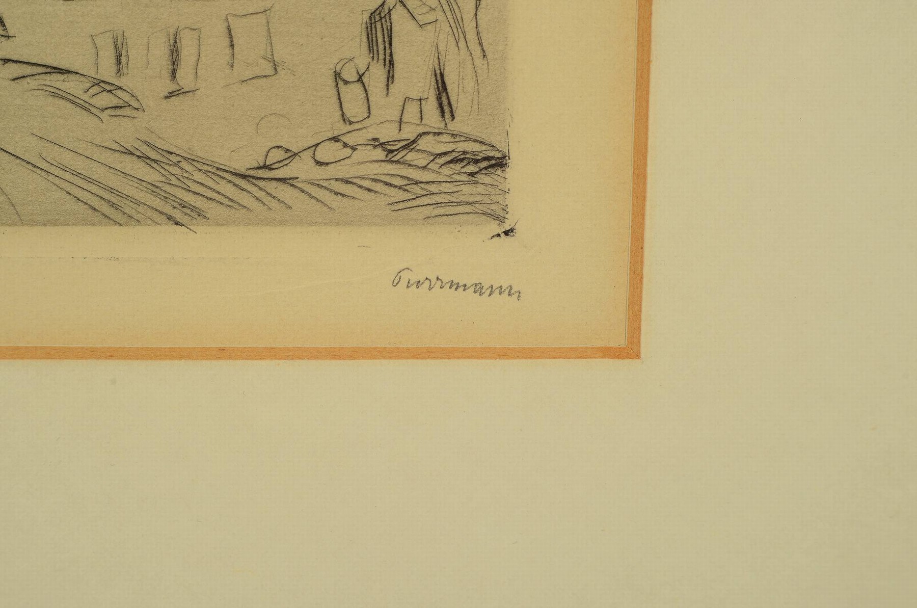 Detail a: Hans Purrmann, 1880 Speyer-1966 Basel, Haus am Straßenrand, Radierung, rechts unten handsigniert, ca. 9x12cm, PP, u.Gl., R. ca. 25x30cm