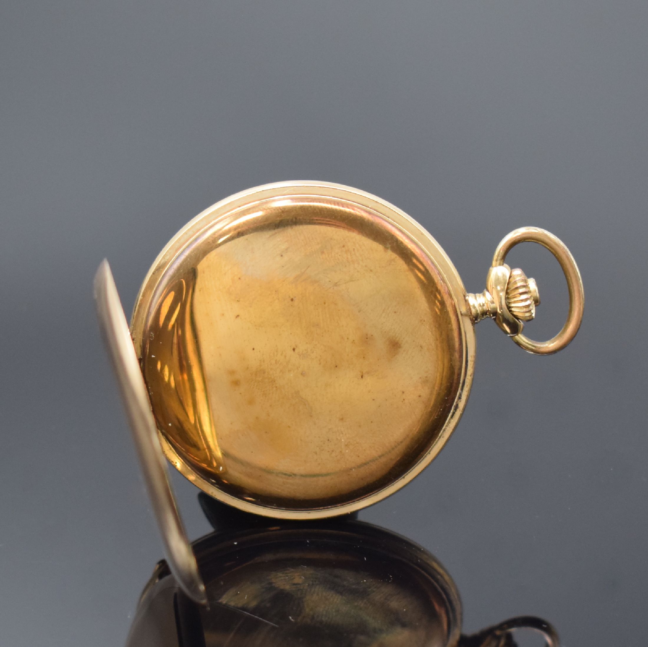 Detail c: Savonette Herrentaschenuhr in RoseG 585/000, Schweiz um 1920, glattes 2-Deckel Goldgeh. l. dell., verg. Cuv., verg. Zifferbl. m. gold. ...