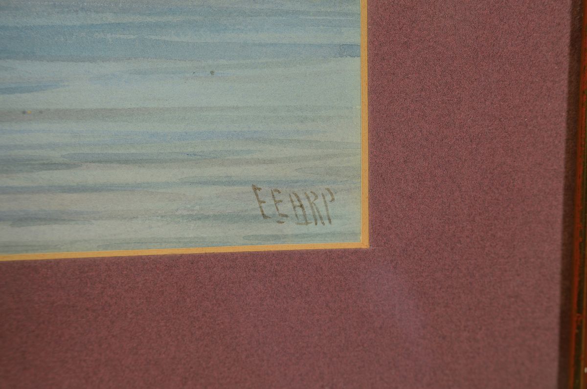 Detail b: Edwin Earp, 1851-1945, britischer Landschaftsmaler, zwei Pendants mit Landschaften mit See, einer unter Vollmond, Gouache auf Papier, beide rechts ...