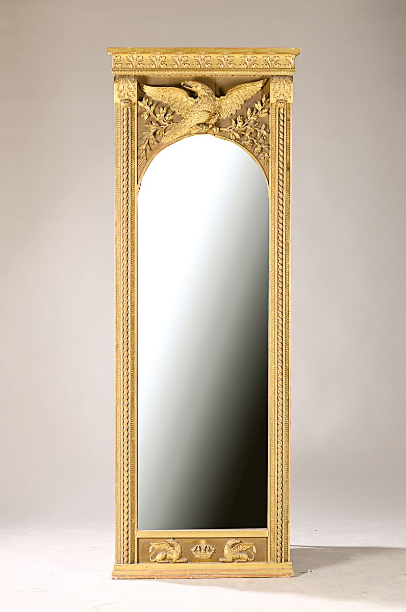 Spiegel, Frankreich, um 1810/20, Empire, Rahmen mit gedrehten Säulen, Bordüren und Akanthusblattdekor, zweigeteiltes orig. Spiegelglas, ...