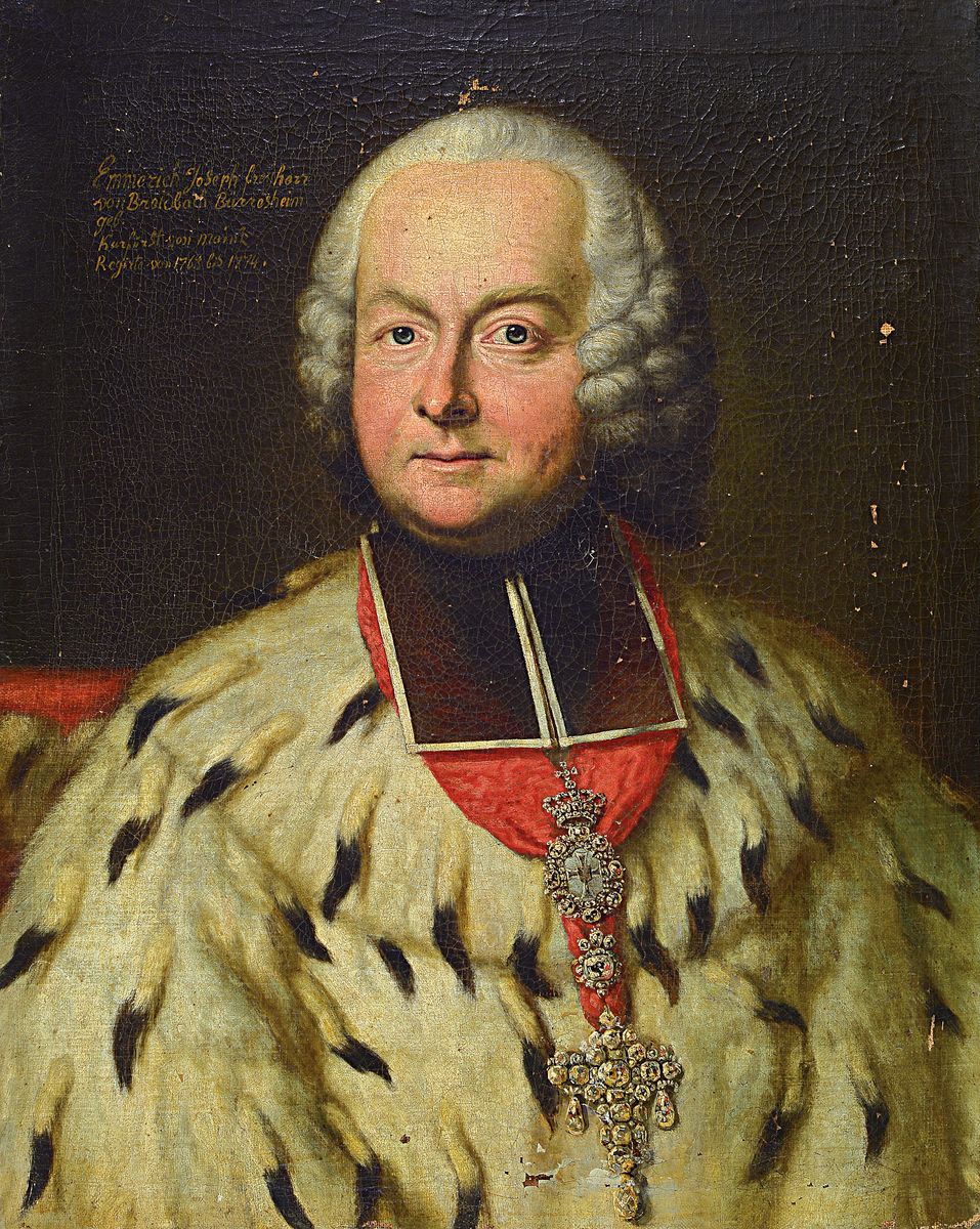 Unbekannter Künstler des 18. Jh., Porträt des Emmerich Josef Freiherr von Breidbach Bürresheim, Kurfürst von Mainz, regierte von 1763 bis 1774, ...