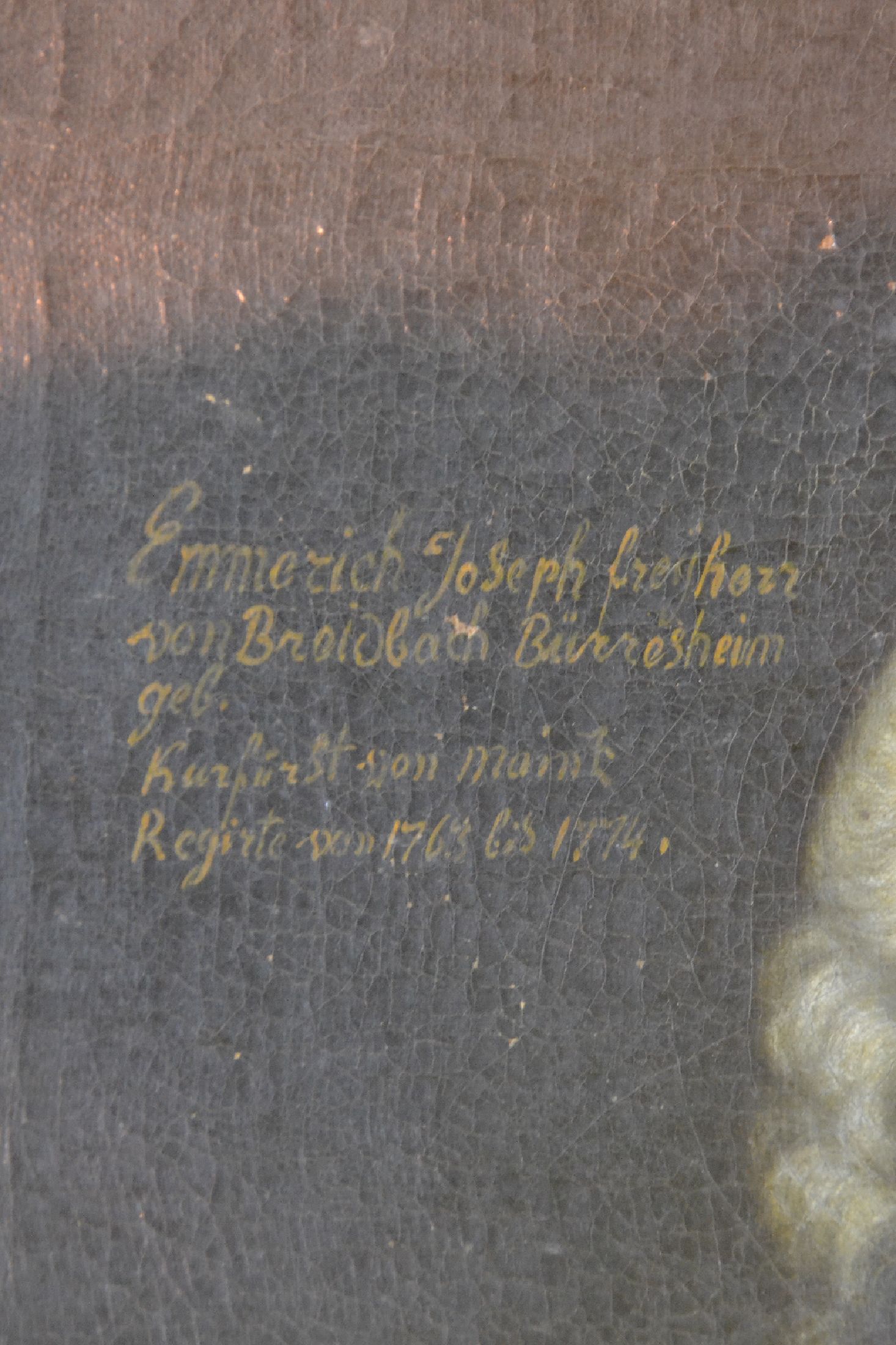 Detail d: Unbekannter Künstler des 18. Jh., Porträt des Emmerich Josef Freiherr von Breidbach Bürresheim, Kurfürst von Mainz, regierte von 1763 bis 1774, ...