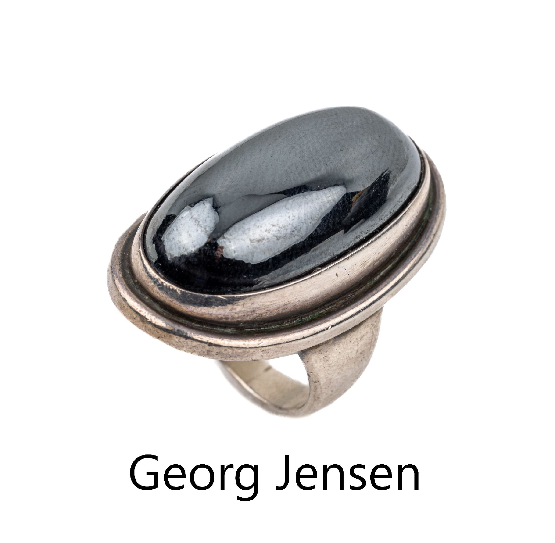 GEORG JENSEN Hämatit-Ring, Dänemark, 925er Silber, No.46 E, nach 1945, großer ovaler Hämatitcabochon, ca. 23.4 g, RW 54