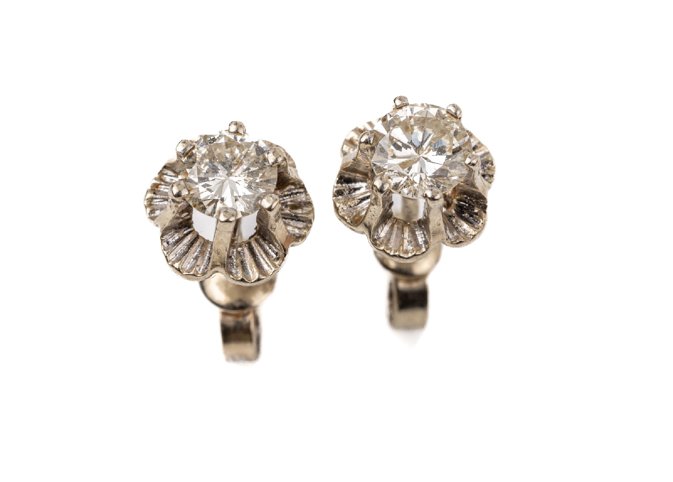Paar 14 kt Gold Brillant-Ohrstecker, WG 585/000, 2 Brillanten zus. ca. 0.75 ct Weiß-l.get.Weiß/p, Reinigung empfohlen