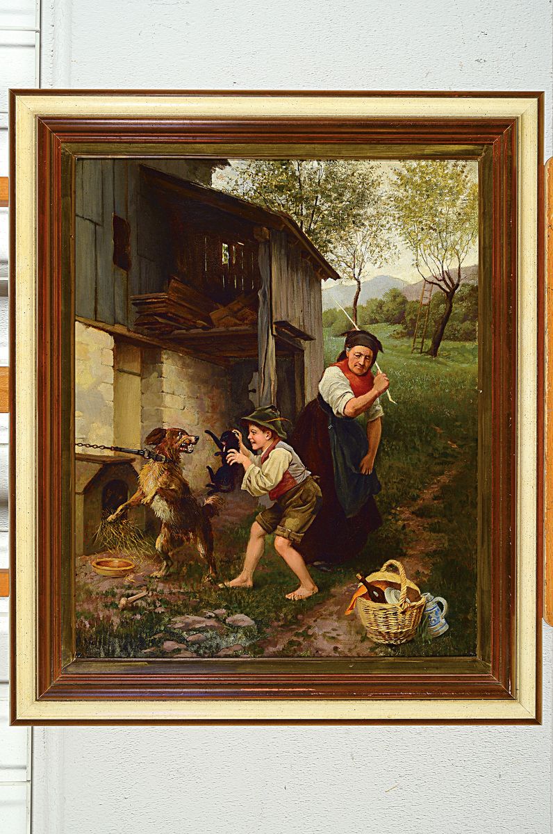 Detail k: Julius Mante, 1841 Berlin-1907 Grunewald, Genregemälde, "Abgefaßt (erwischt)", so erwähnt in Boetticher 1969, Bd. I, S. 971; Knabe wird ...