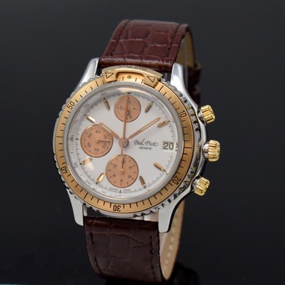 Image 26690994 - PAUL PICOT U-Boot gents wristwatch with chronograph, Switzerland, self winding, stainless steel and gold combined, screwed down case, revolving bezel, white dial with applied hour-indices, gilded luminous hands, date, diameter approx. 39 mm, condition 2