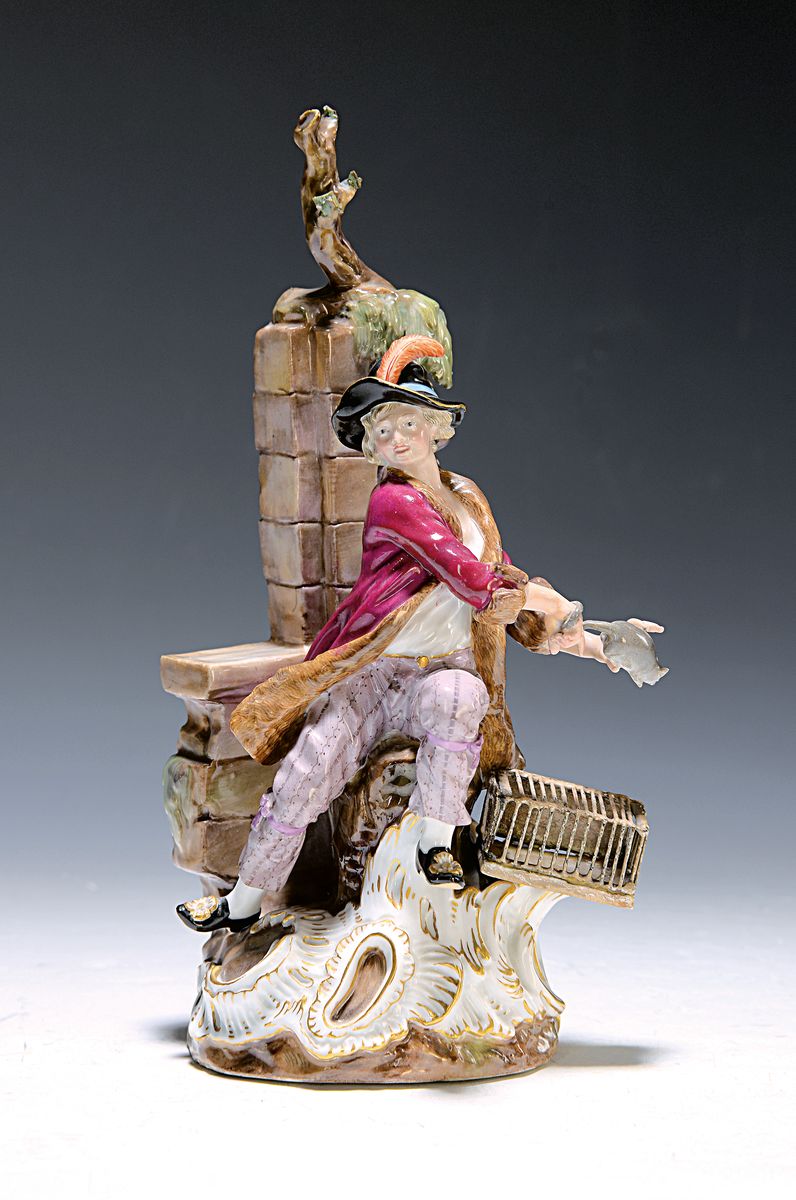 Porzellangruppe, Meissen, um 1860, 2. Wahl, Rattenfänger, Entwurf von Friedrich Elias Meyer, Porzellan, polychrom bemalt, Rattenfänger auf ...
