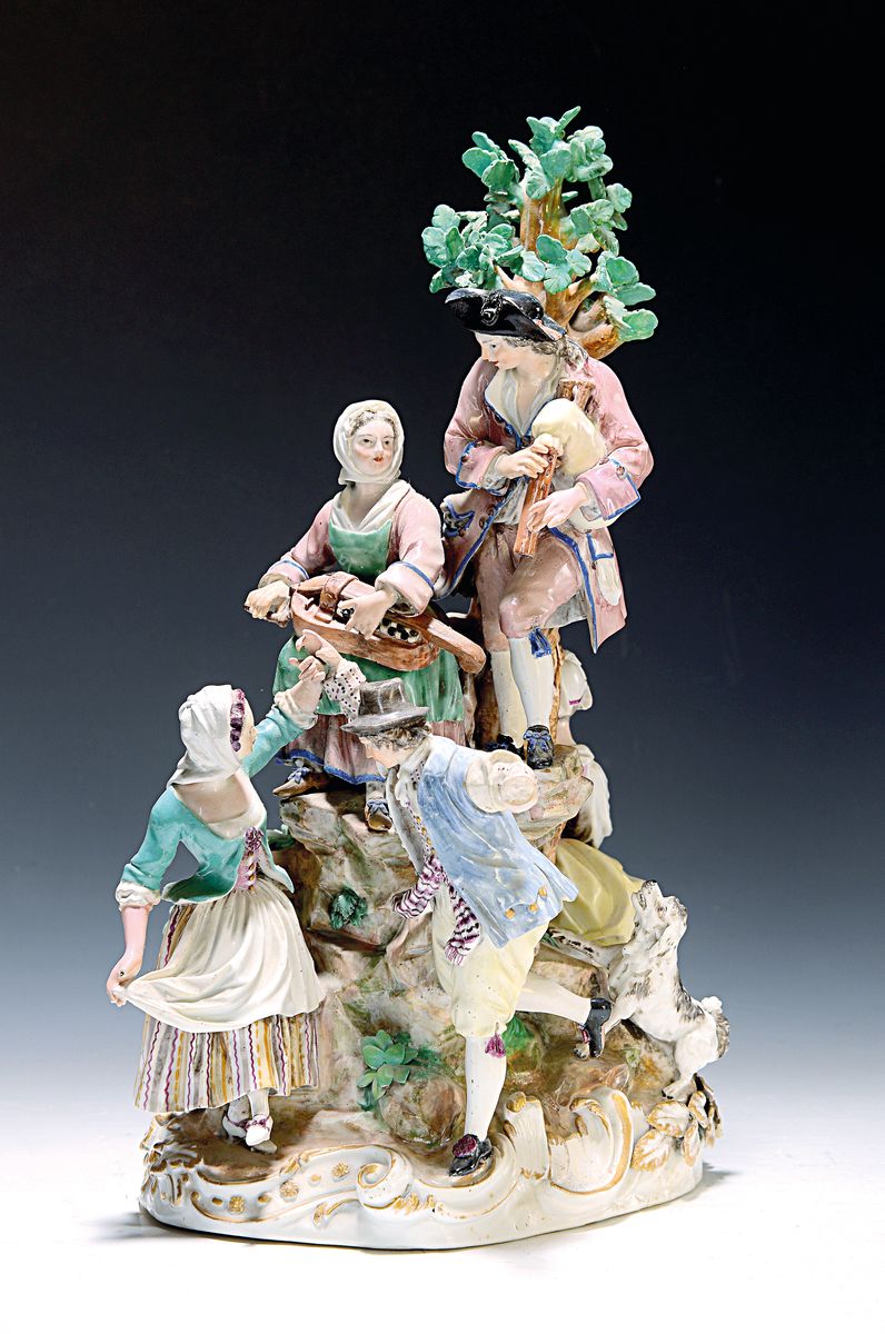 Große Porzellangruppe, Meissen, 18. Jh., Entwurf Elias Zeißig, genannt Schenau, 1734 -1806, Gärtnergruppe, auf Rocaillensockel postionierte ...