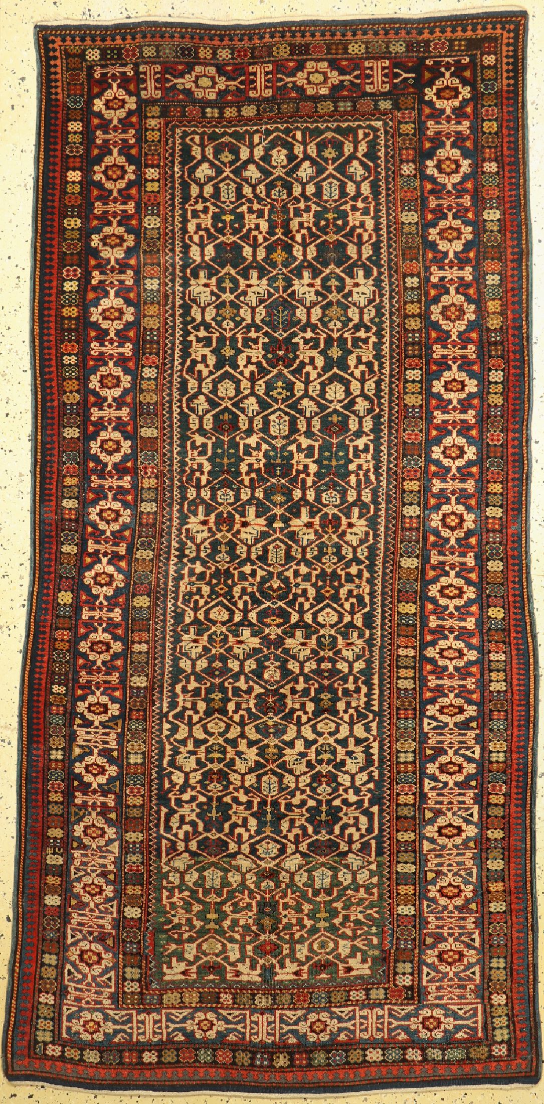 Antiker Kazak"Konagend", Kaukasus, 19.Jhd, Wolle auf Wolle, ca. 247 x 125 cm, EHZ: 2-3, (Restauriert).