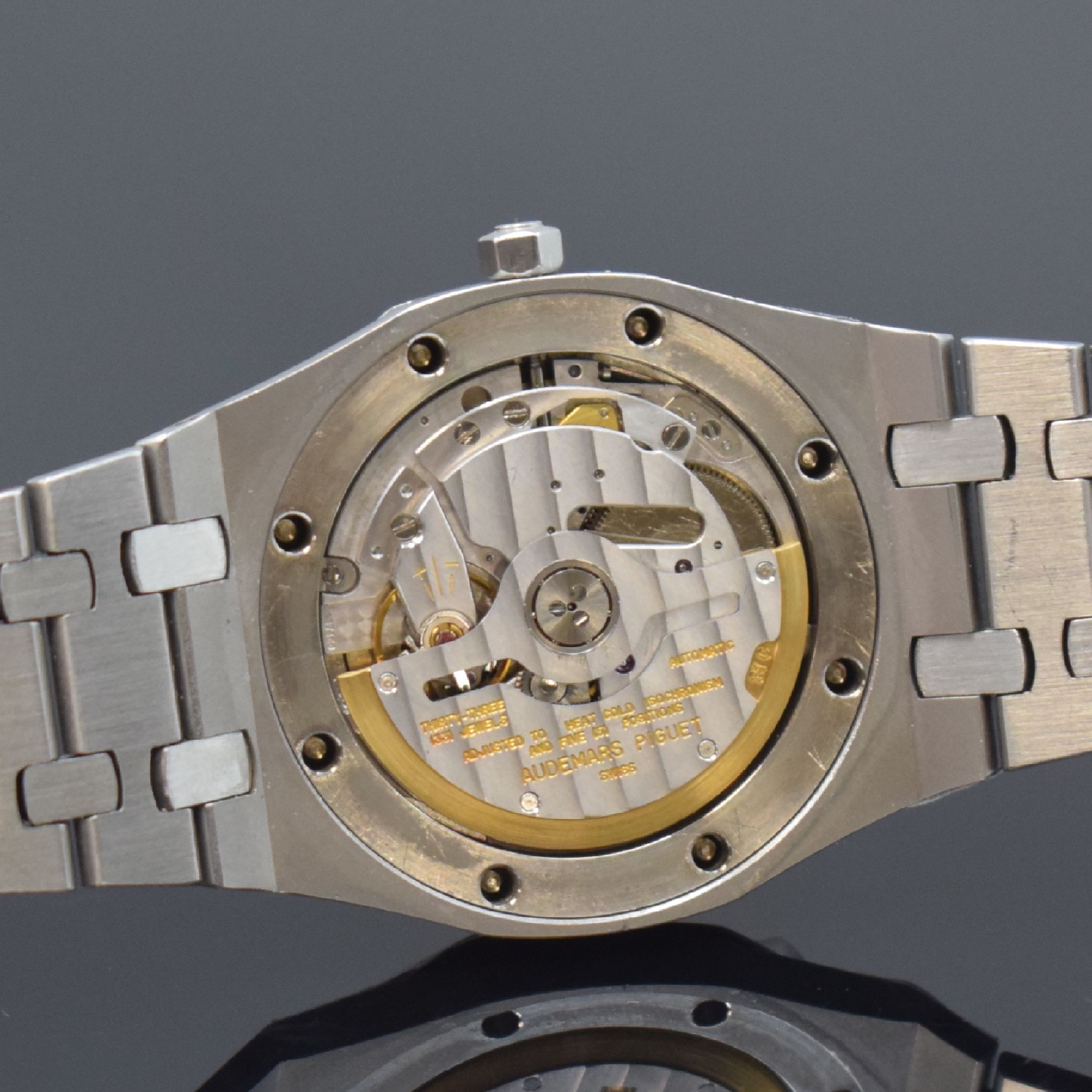 Detail e: AUDEMARS PIGUET Herrenarmbanduhr frühe Royal Oak No. 308 Referenz 14100ST, Automatik, Schweiz um 1980, B-Serie, Design von Gerald Genta, 3-teil. ...