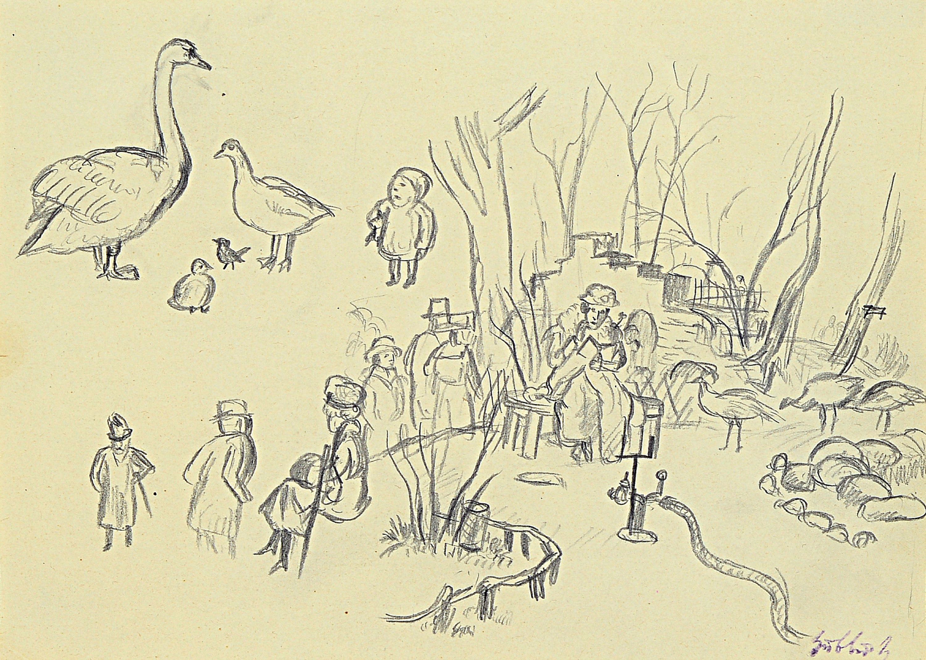 Image 26691124 - Karl Hubbuch, 1891-1979 Karlsruhe, pencil drawing, group of figures in a park ...