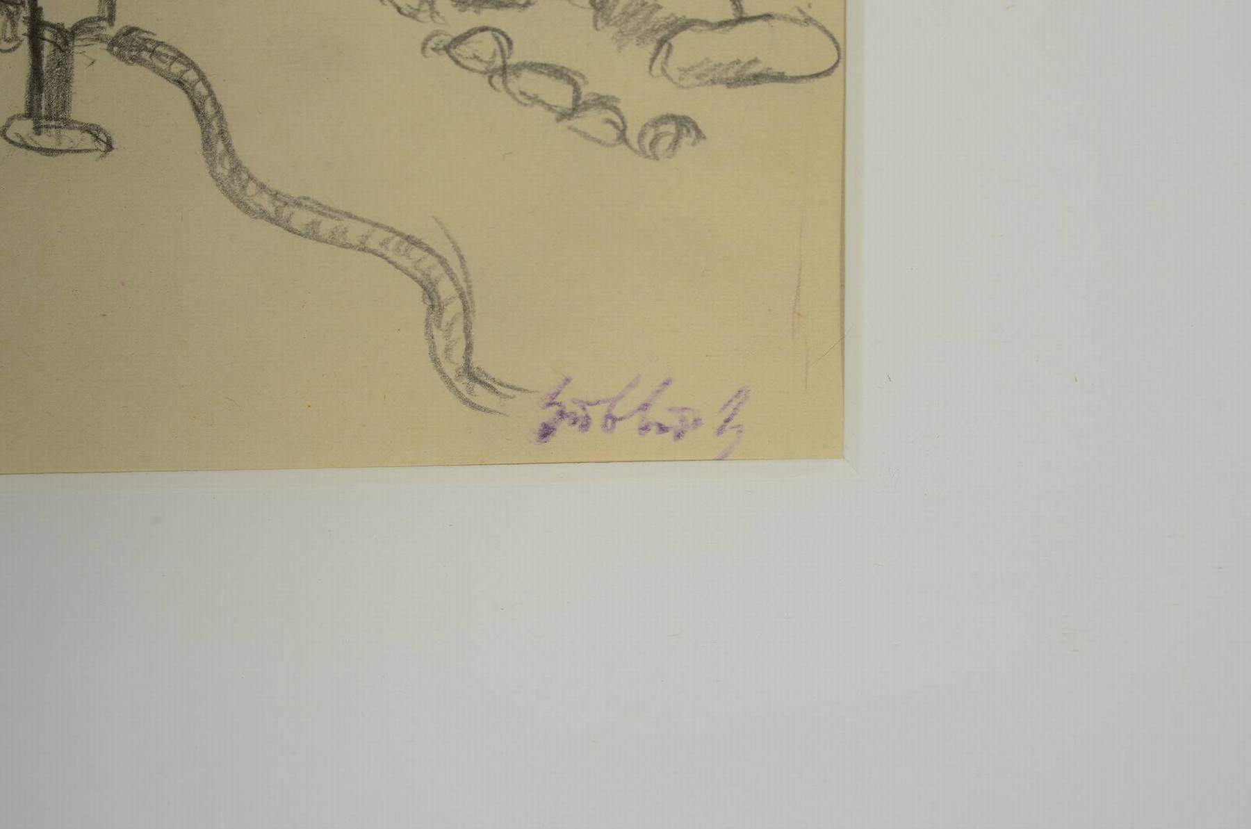 Detail a: Karl Hubbuch, 1891-1979 Karlsruhe, Bleistiftzeichnung, Figurengruppe in Parklandschaft, Stempelsignatur, 18,5x25 cm, unter Glas gerahmt 34x43 cm