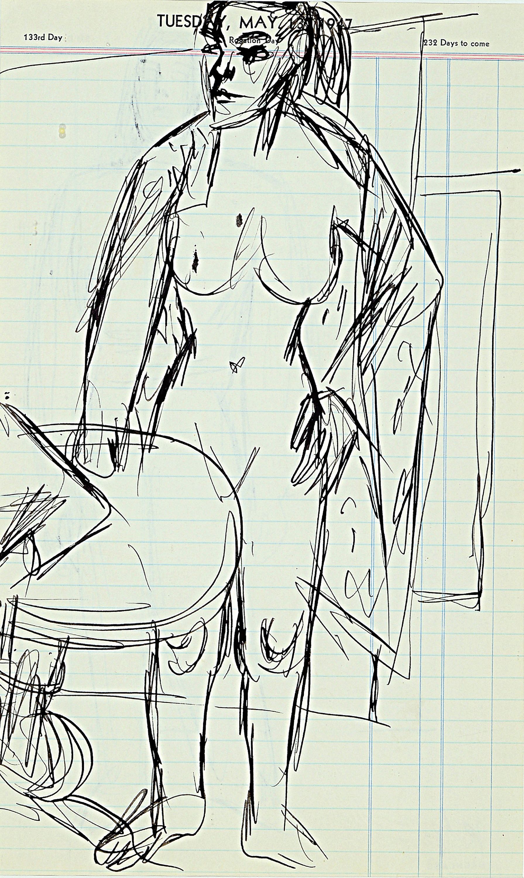 Image 26691127 - Karl Hubbuch, 1891-1979 Karlsruhe, two ink drawings (front and back), female nude with ...