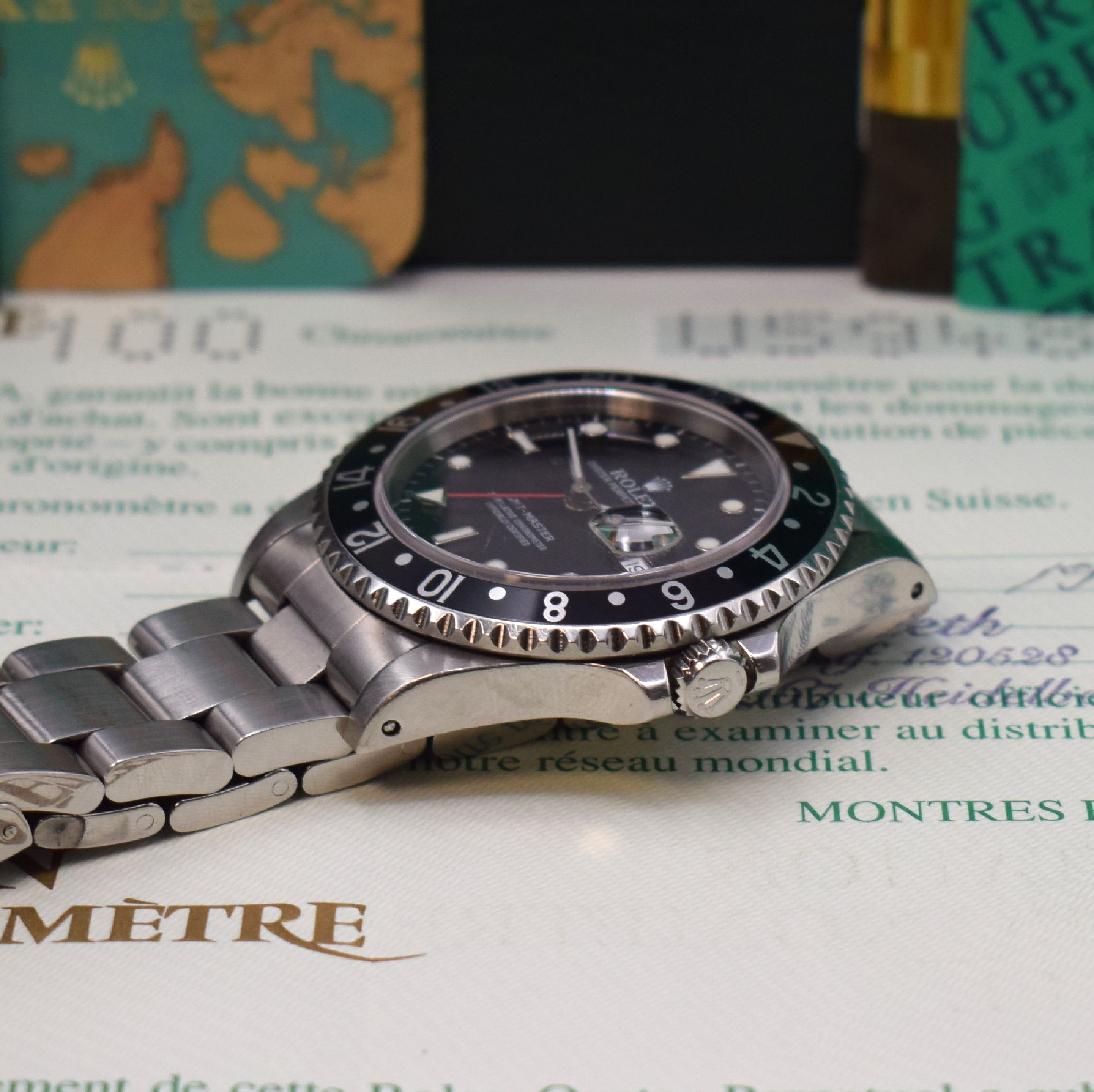 Detail c: ROLEX Herrenarmbanduhr Oyster Perpetual Date GMT-Master Referenz 16700, Automatik, LC 100, U-Serie, Chronometer der Superlative in Edelstahl inkl. ...