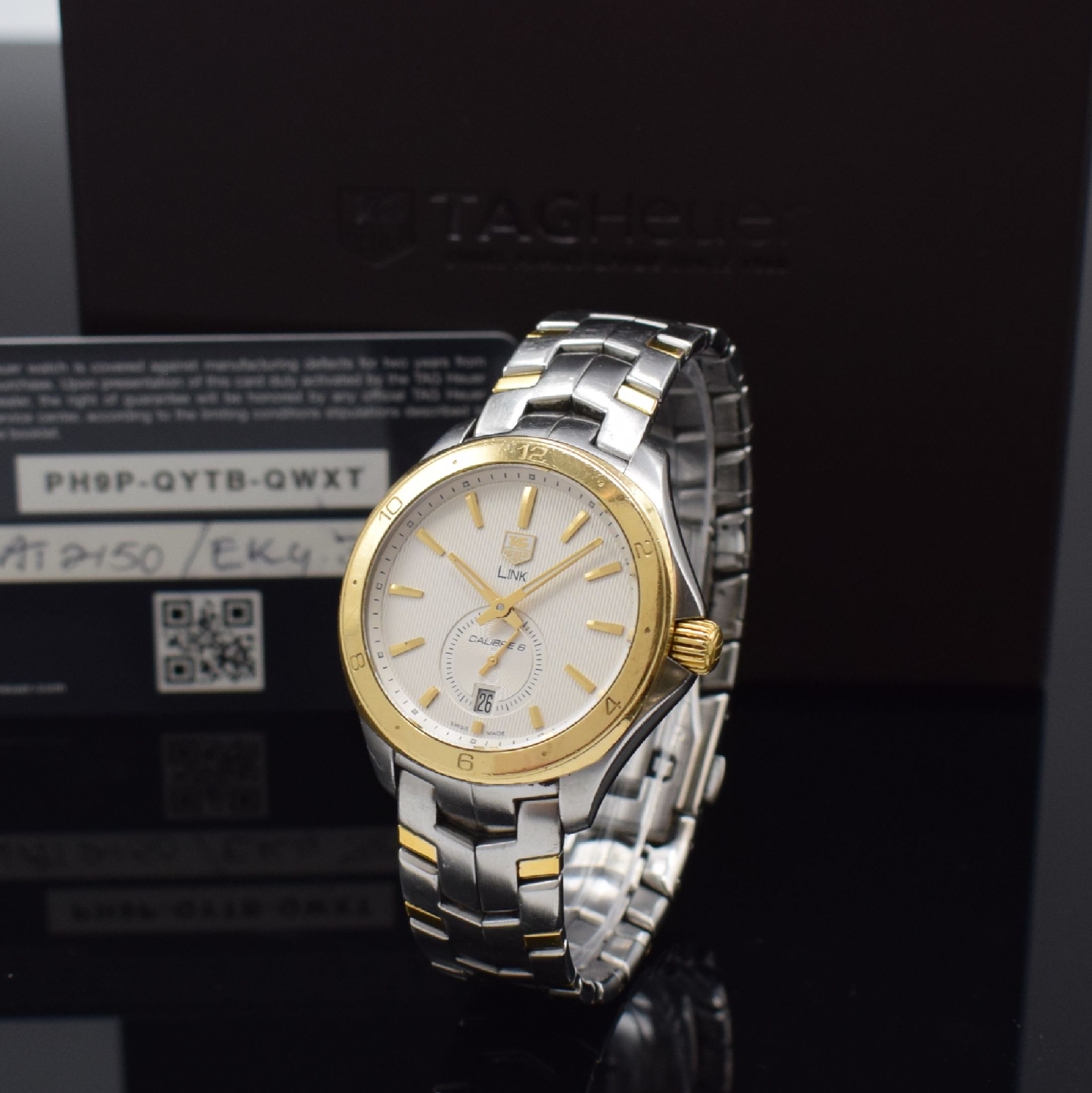 TAG HEUER Herrenarmbanduhr Link Calibre 6 Referenz WAT2150, Schweiz um 2015, Automatik, Edelstahl/Gold kombiniert inkl. Gliederband m. Faltschl., ...