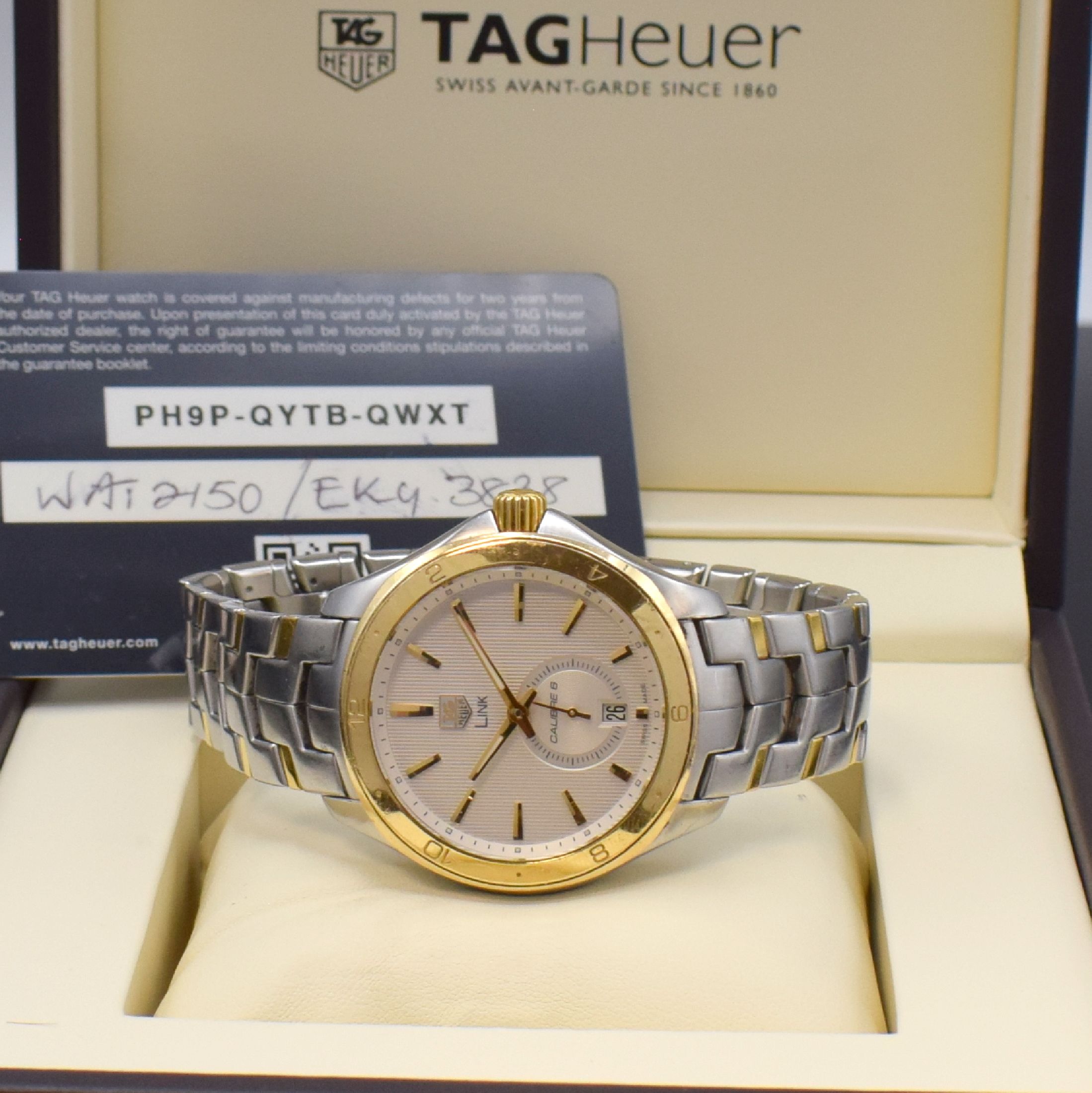 Detail f: TAG HEUER Herrenarmbanduhr Link Calibre 6 Referenz WAT2150, Schweiz um 2015, Automatik, Edelstahl/Gold kombiniert inkl. Gliederband m. Faltschl., ...