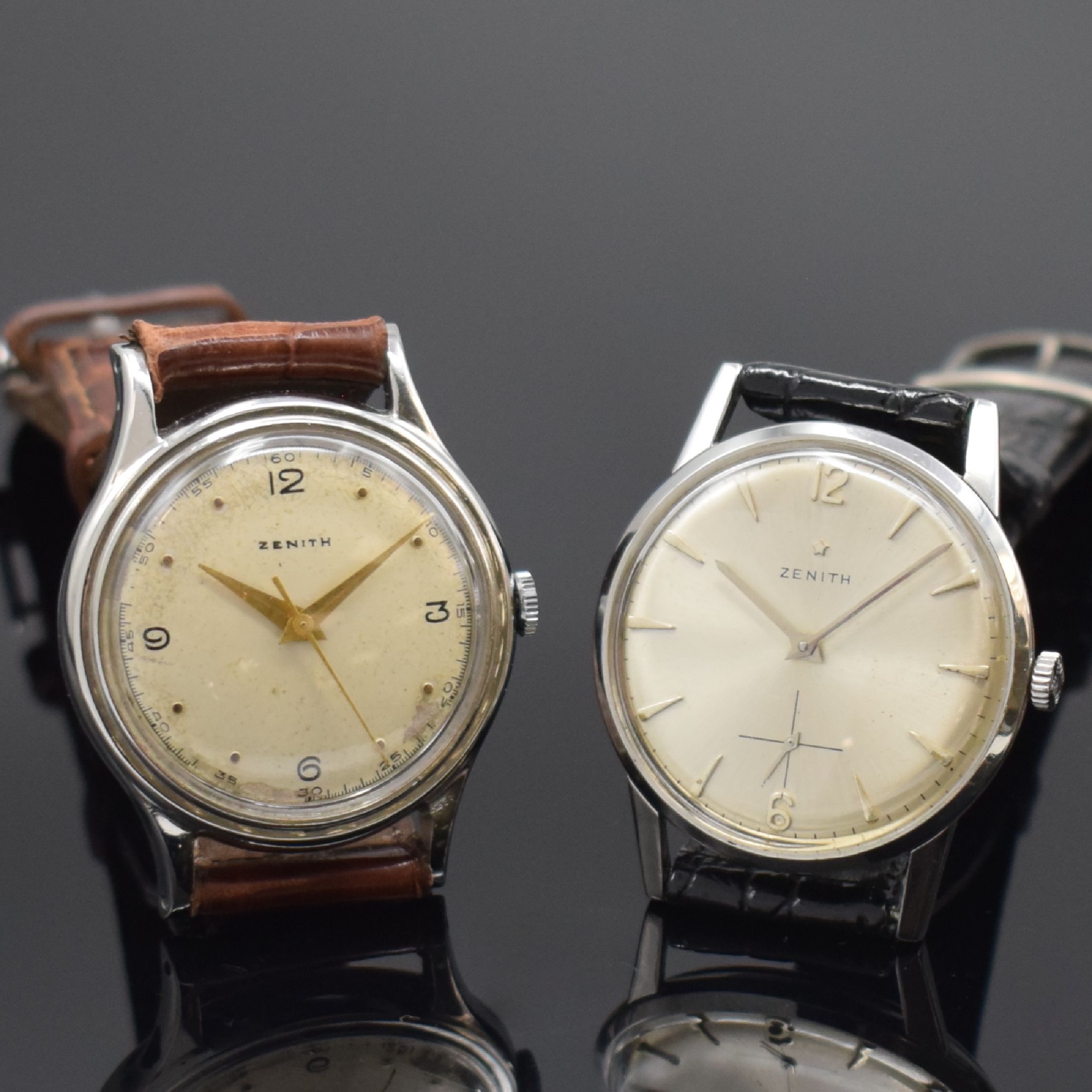 Detail a: ZENITH 3 Herrenarmbanduhren in Stahl, Schweiz ca. 1950-1960, Handaufzug, gedr. Geh., 1.) Mod. Sporto, Zifferbl. rest., verg. Werk verglast, Kal. 40, ...