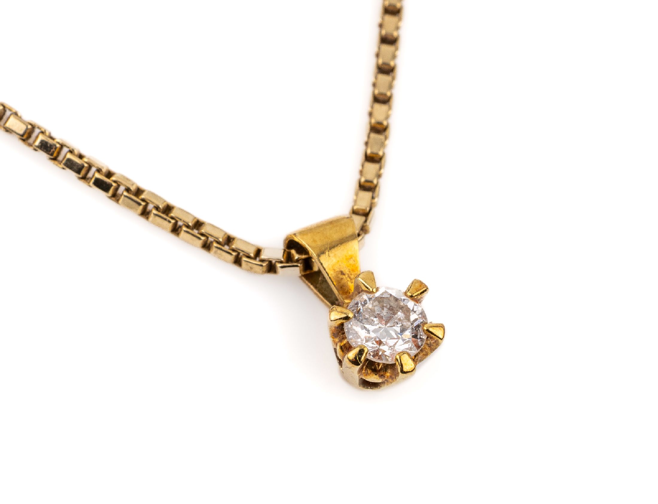 14 kt Gold Brillant-Anhänger an Kette, GG 585/000, 1 Brillant ca. 0.27 ct Weiß/p, an Venezianer-Kette, L. ca. 42 cm, Federring- schließe, ca. 6.6 ...
