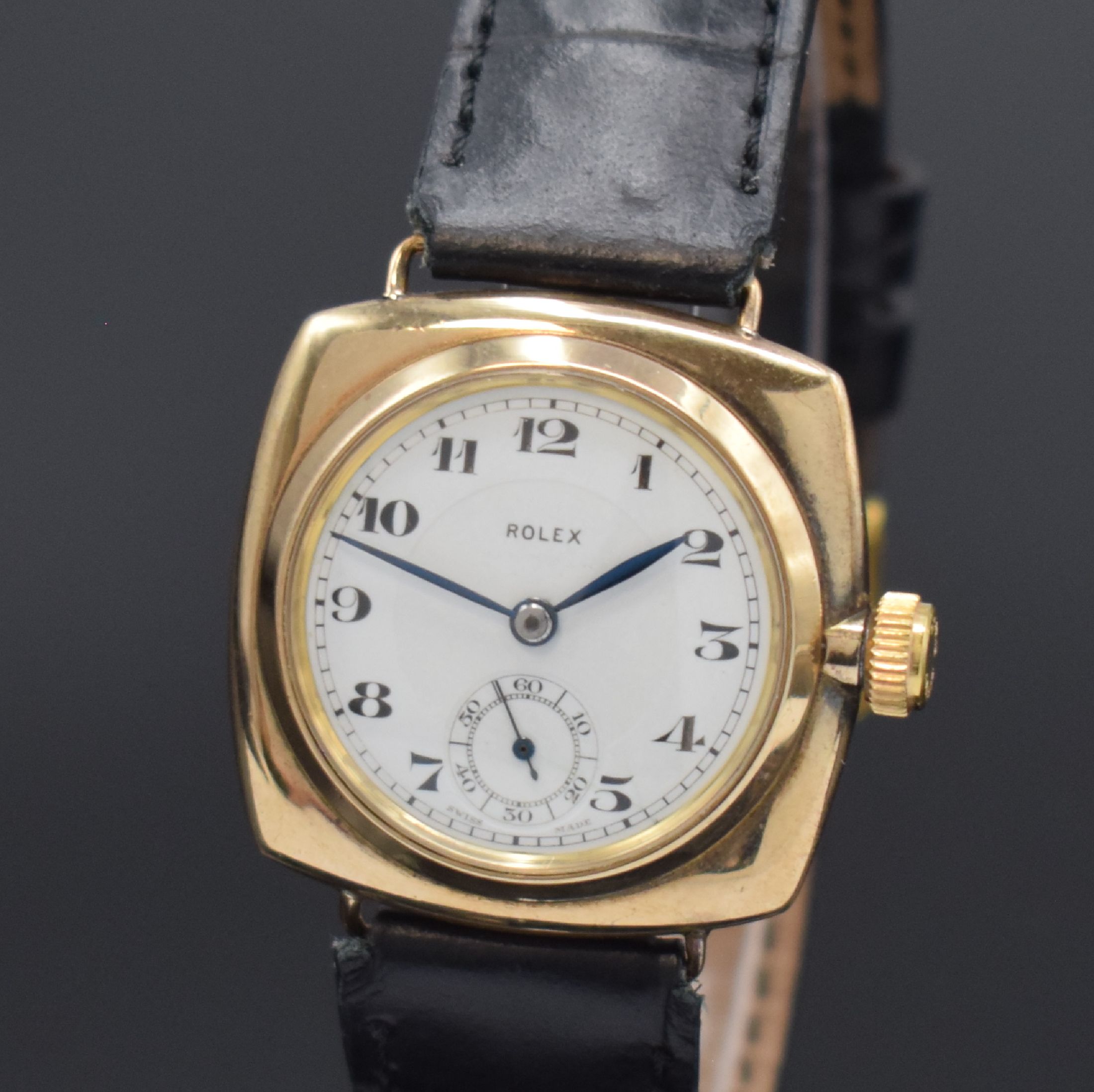 Detail a: ROLEX Oyster Referenz 678 sogen. "Kanalschwimmer" Armbanduhr in RG 375/000, Schweiz um 1934, Handaufzug, verschr. Geh., glatte Lünette, ...