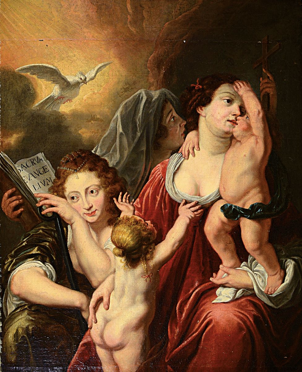 Unbekannter Künstler, frühes 18. Jh., qualitätvolle Kopie nach Peter Paul Rubens Werk Sacrum Evangelium, Öl/Lwd, rest., doubl., feine ...